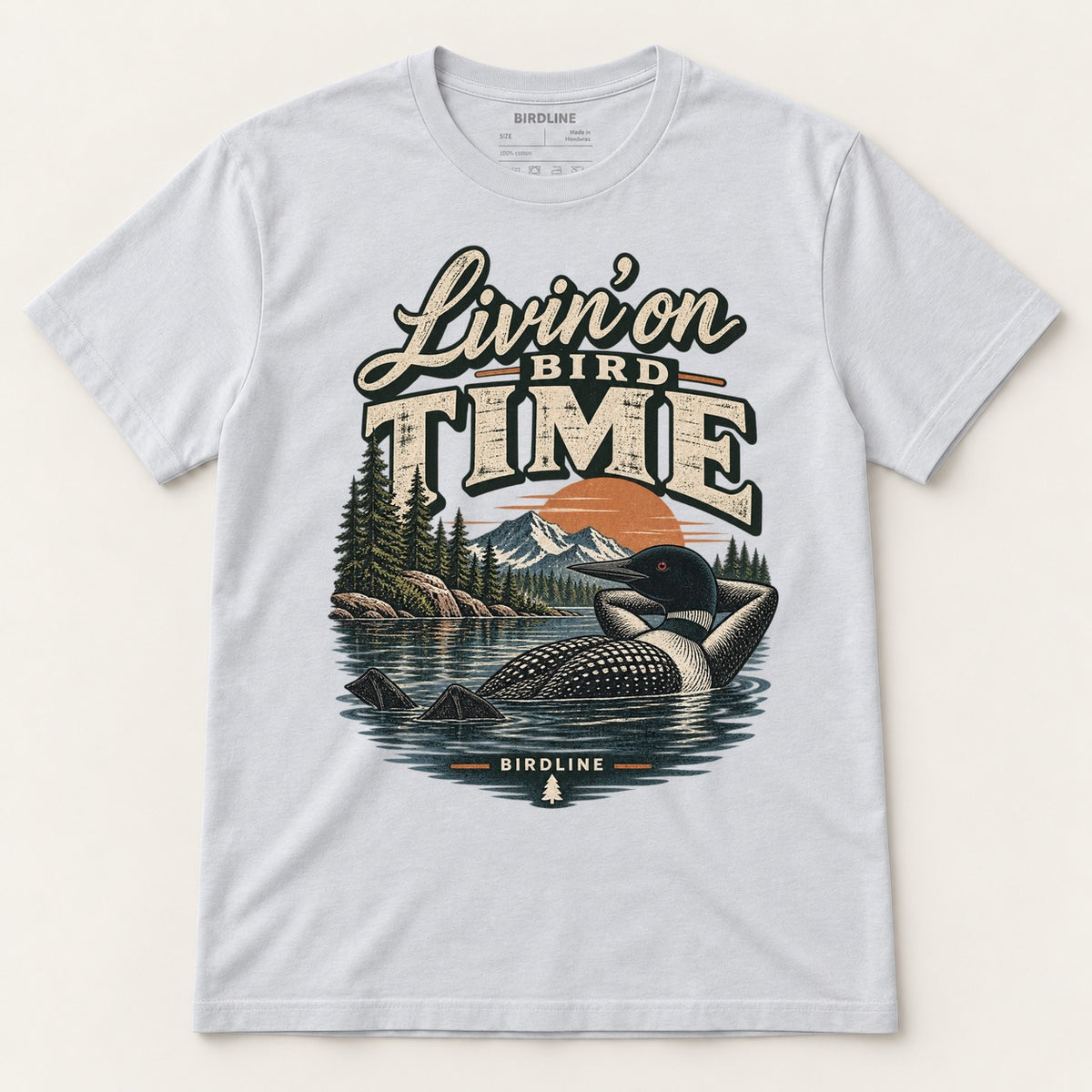 Livin On Bird Time T-Shirt in Ice Grey, front view