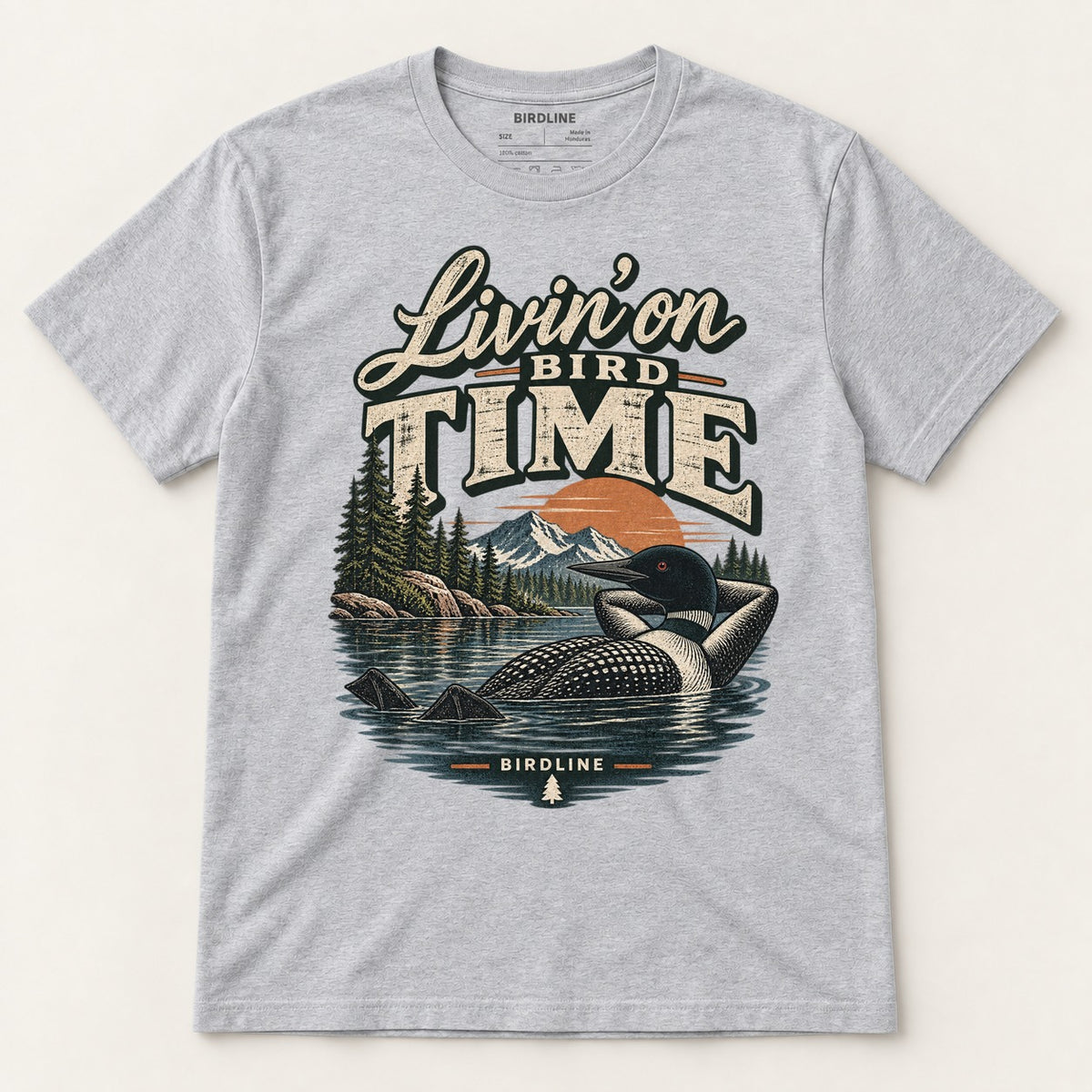 Livin On Bird Time T-Shirt in Sport Grey, front view