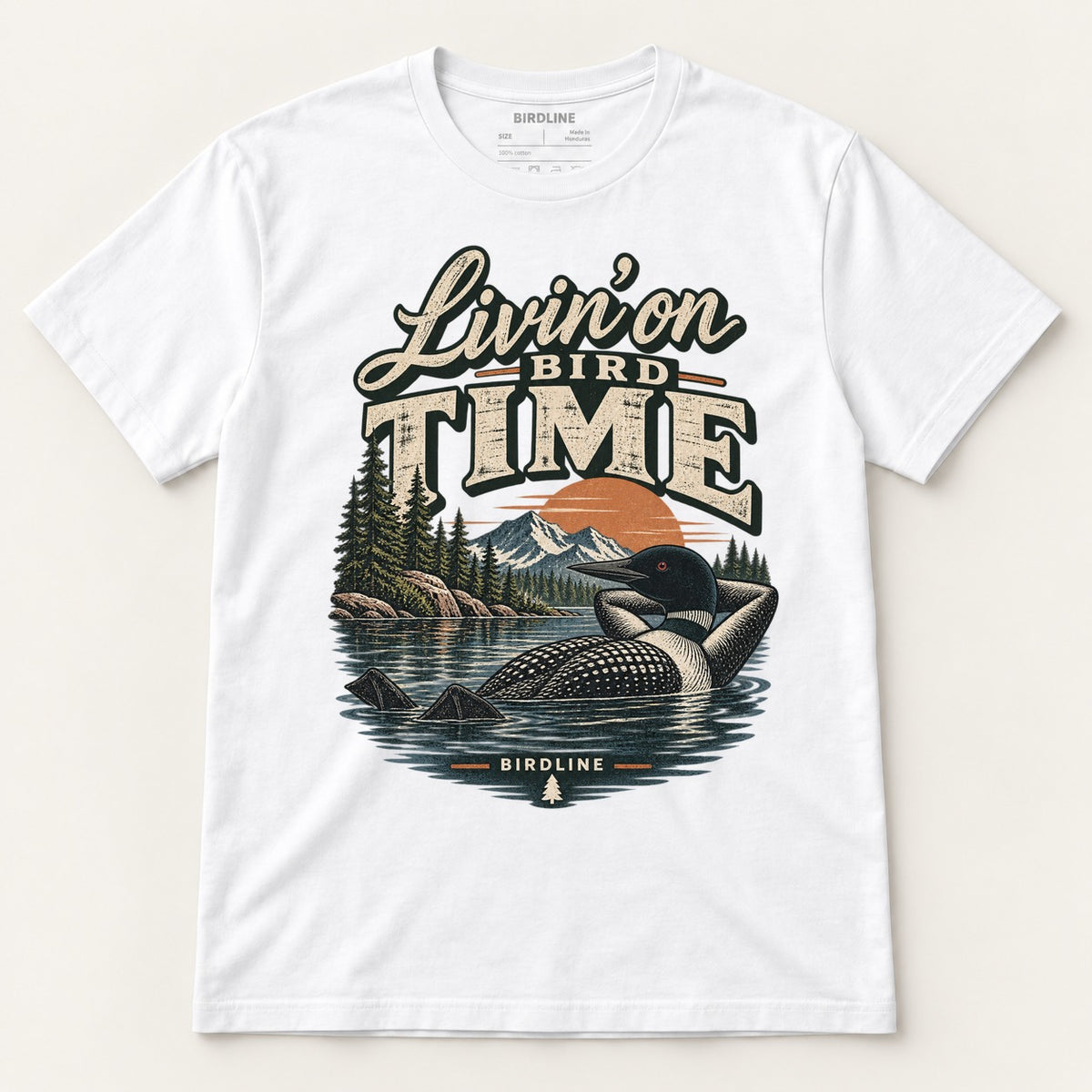 Livin On Bird Time T-Shirt in White, front view