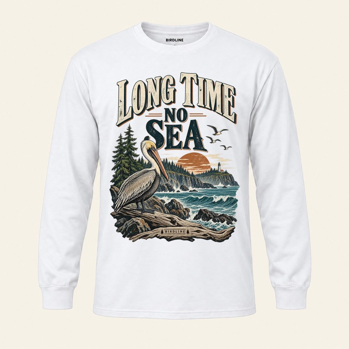 Long Time No Sea Long Sleeve Shirt in White, front view
