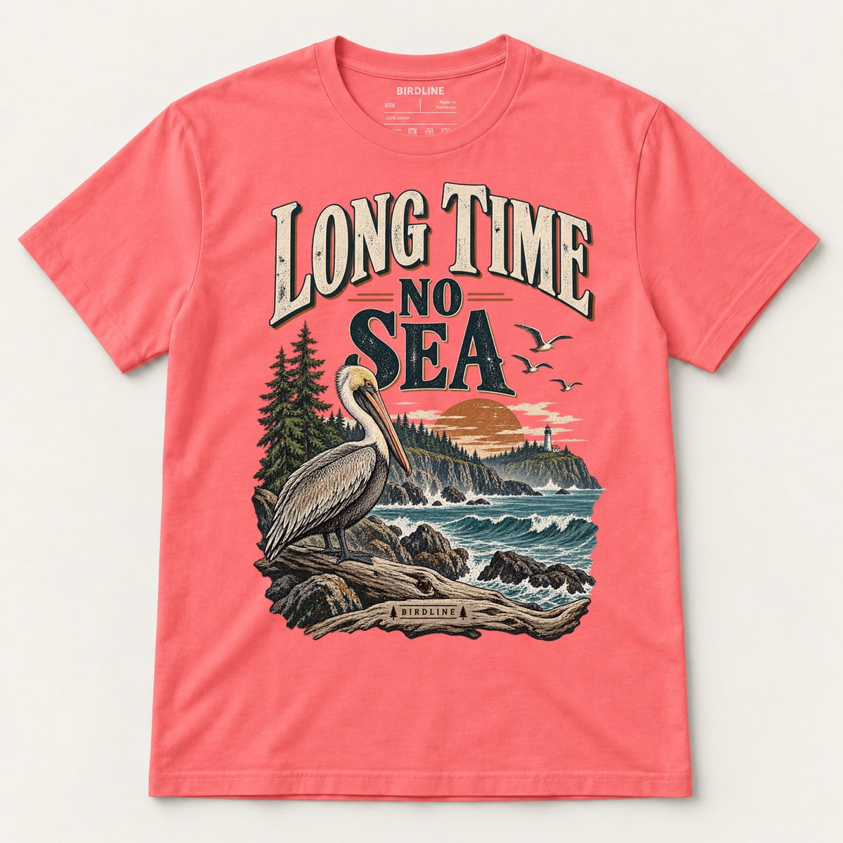 Long Time No Sea T-Shirt in Coral Silk, front view