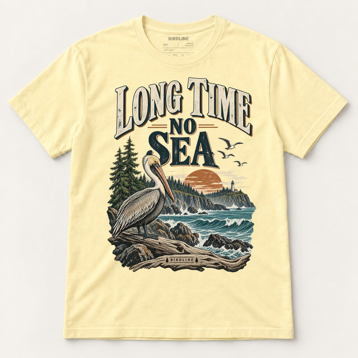 Long Time No Sea T-Shirt in Cornsilk, front view
