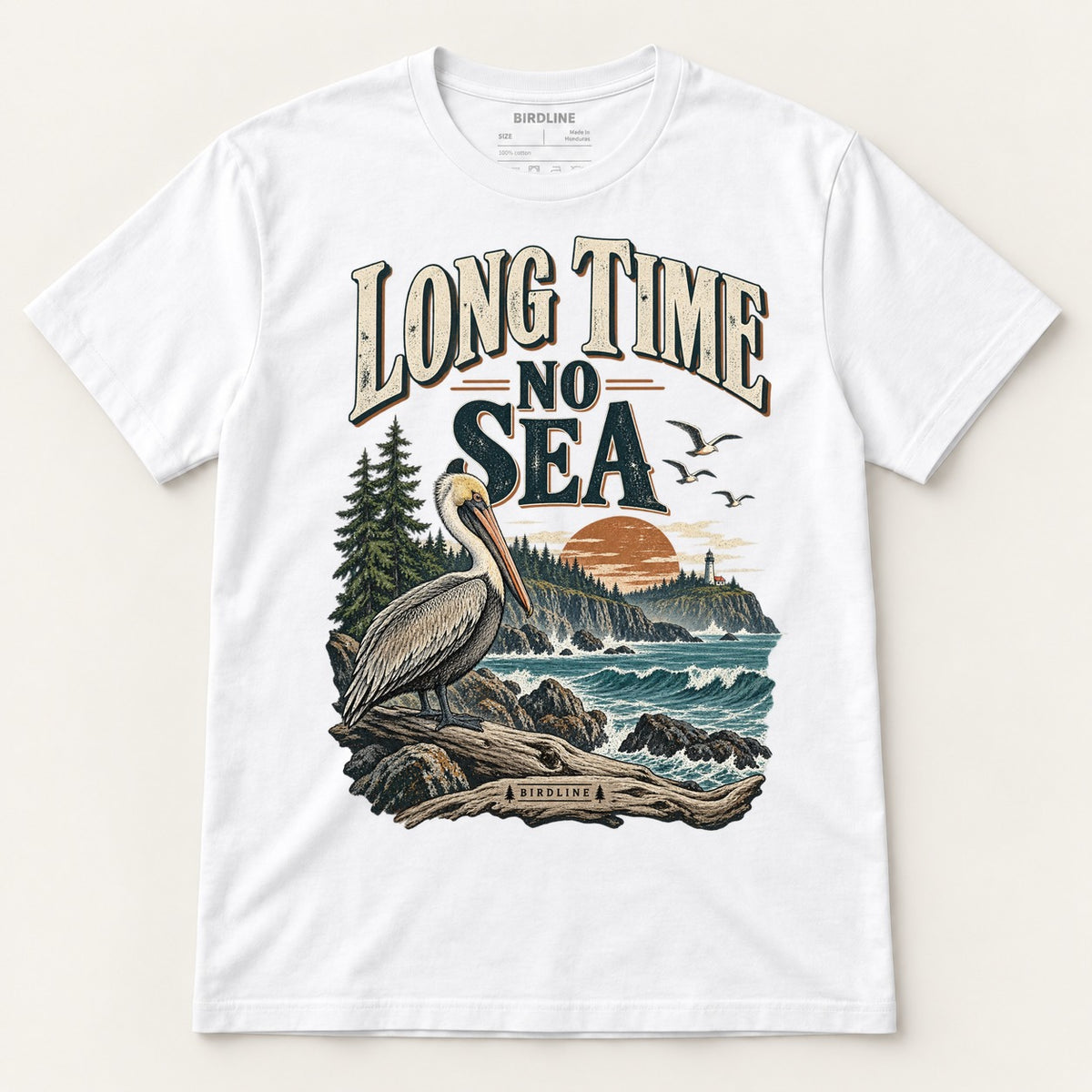 Long Time No Sea T-Shirt in White, front view