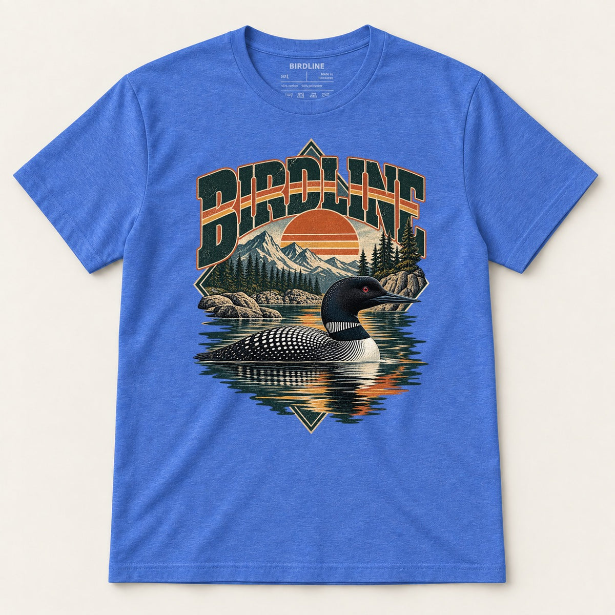 Birdline Loon Lake T-Shirt in Heather Royal, front view