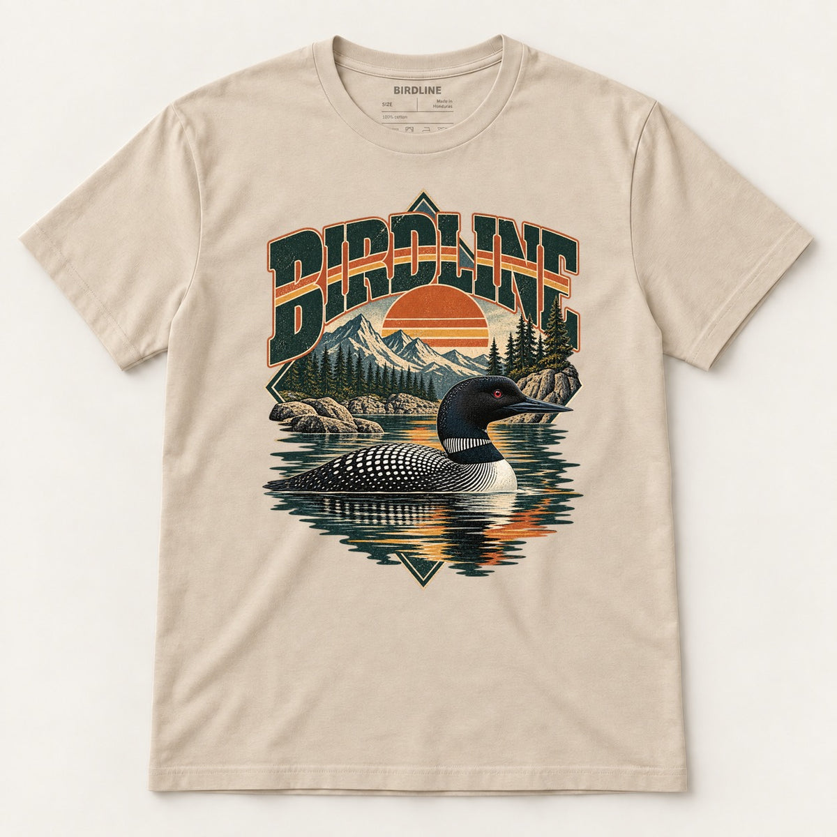 Birdline Loon Lake T-Shirt in Sand, front view premium-quality garment detail
