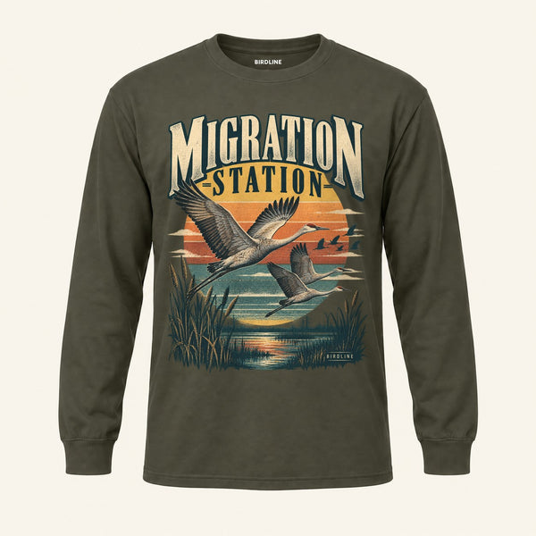 Migration Station Long Sleeve Shirt in Military Green, front view