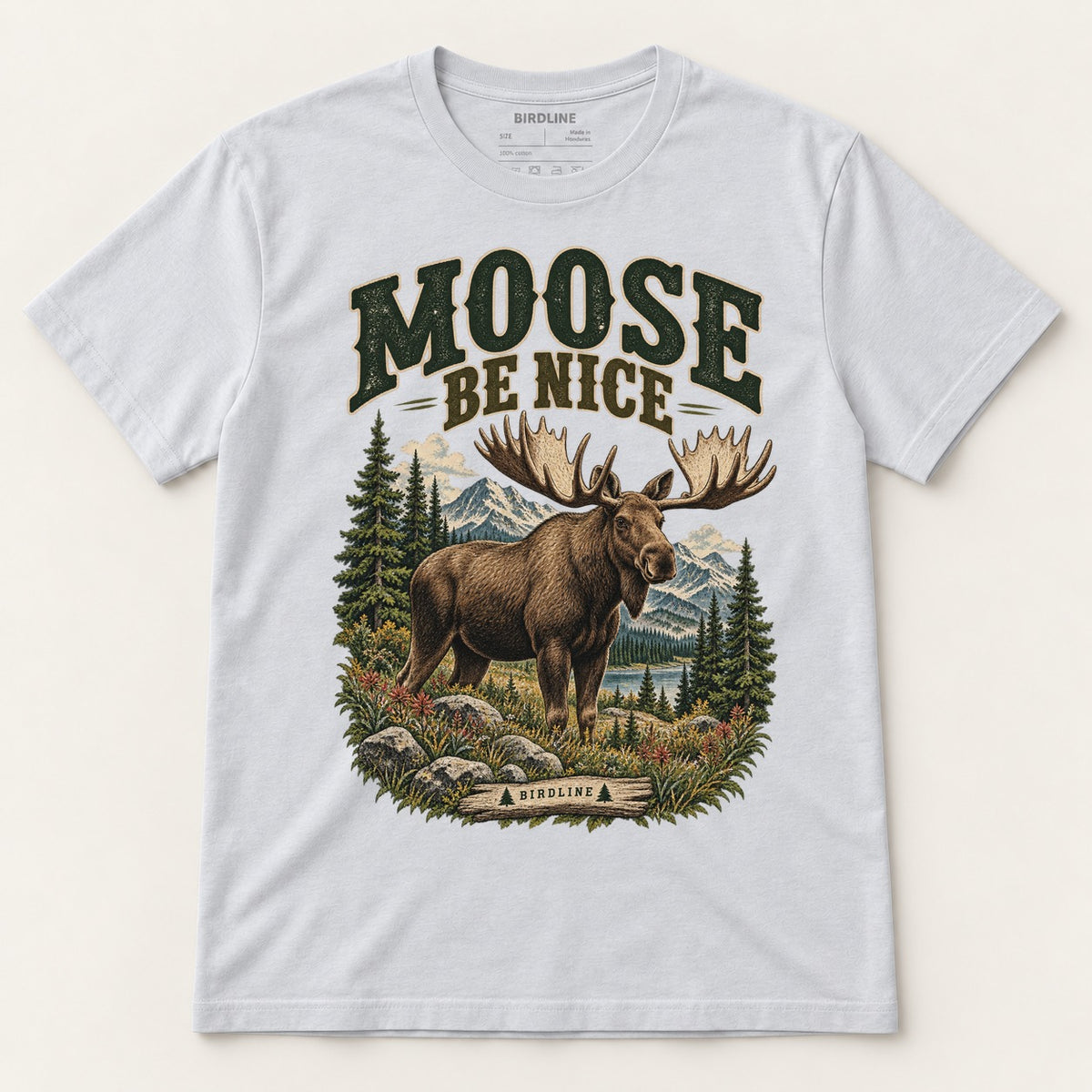 Moose Be Nice T-Shirt in Ice Grey, front view
