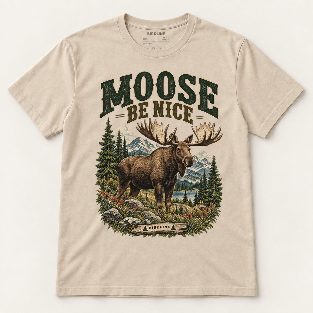 Moose Be Nice T-Shirt in Sand, front view