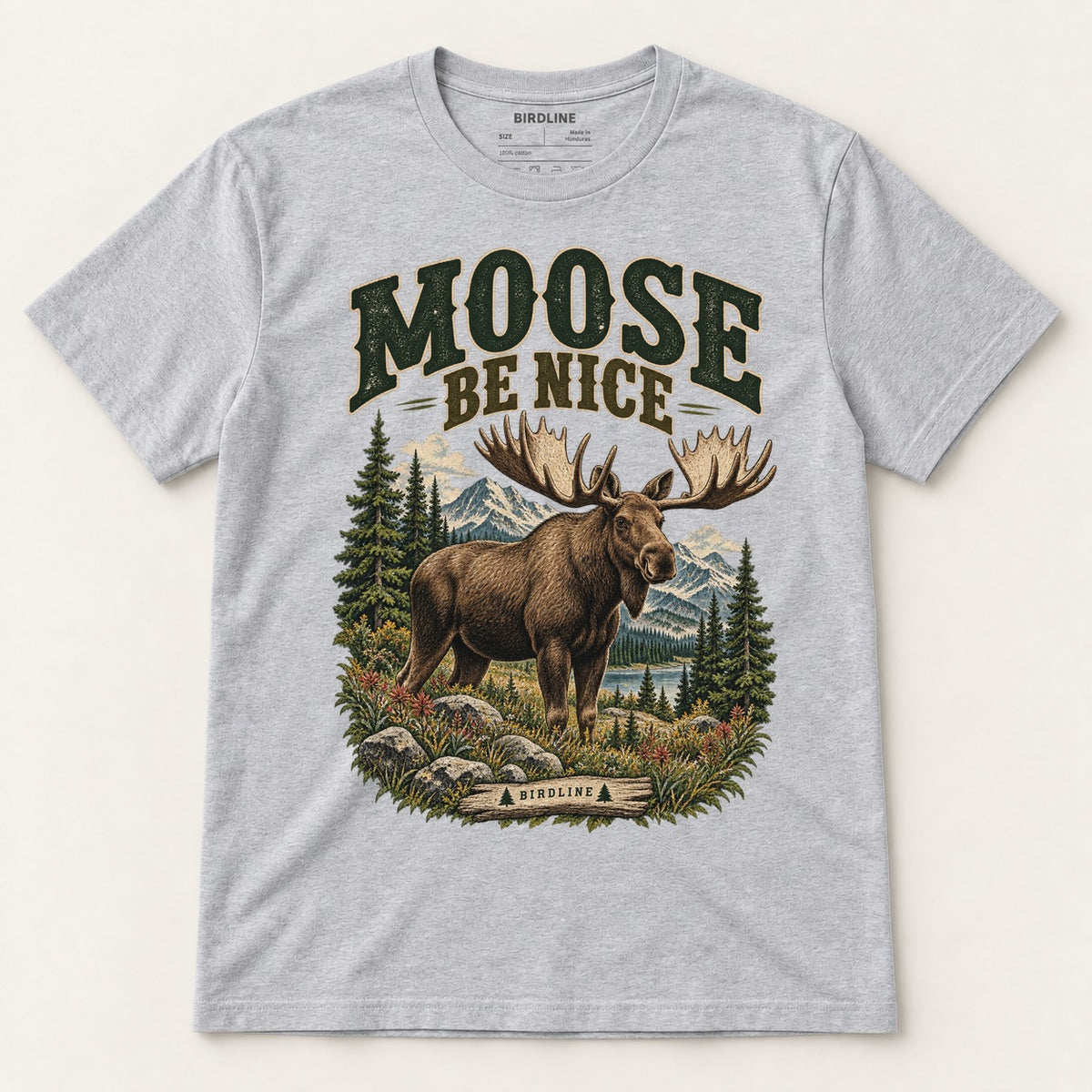 Moose Be Nice T-Shirt in Sport Grey, front view