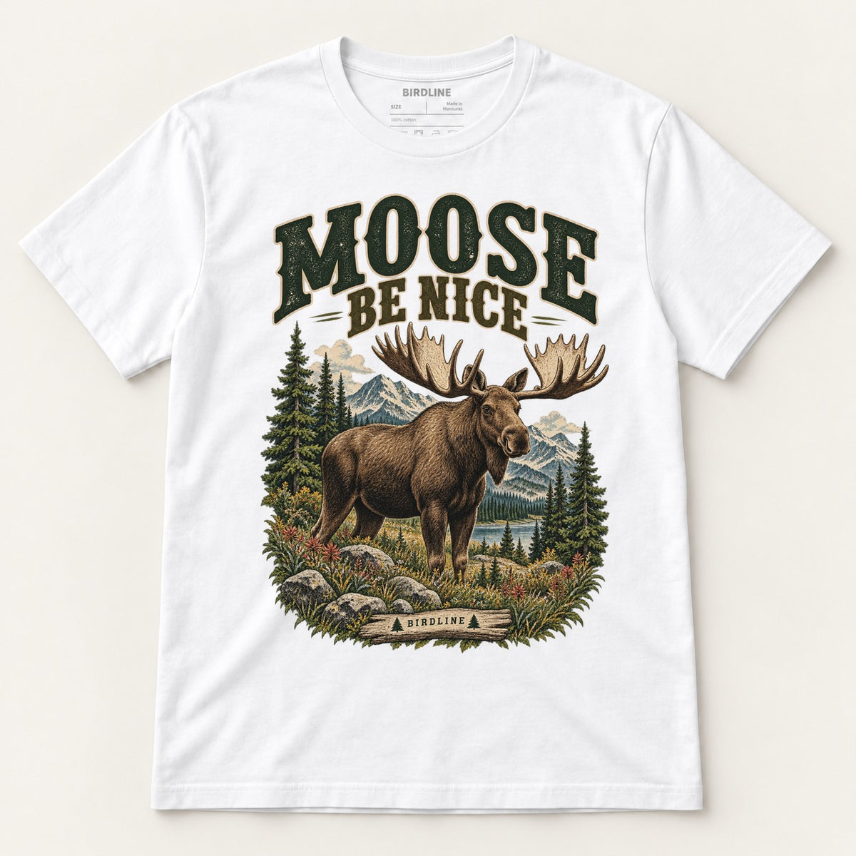 Moose Be Nice T-Shirt in White, front view