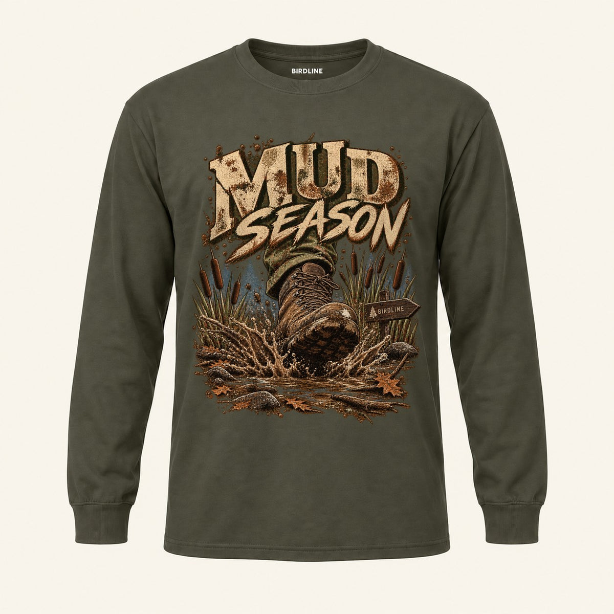 Mud Season Long Sleeve Shirt in Military Green, front view