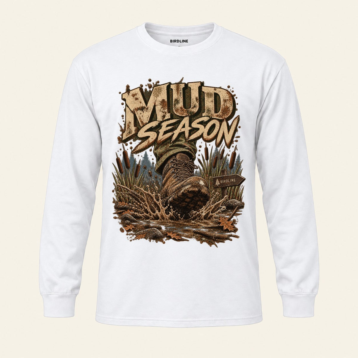 Mud Season Long Sleeve Shirt in White, front view