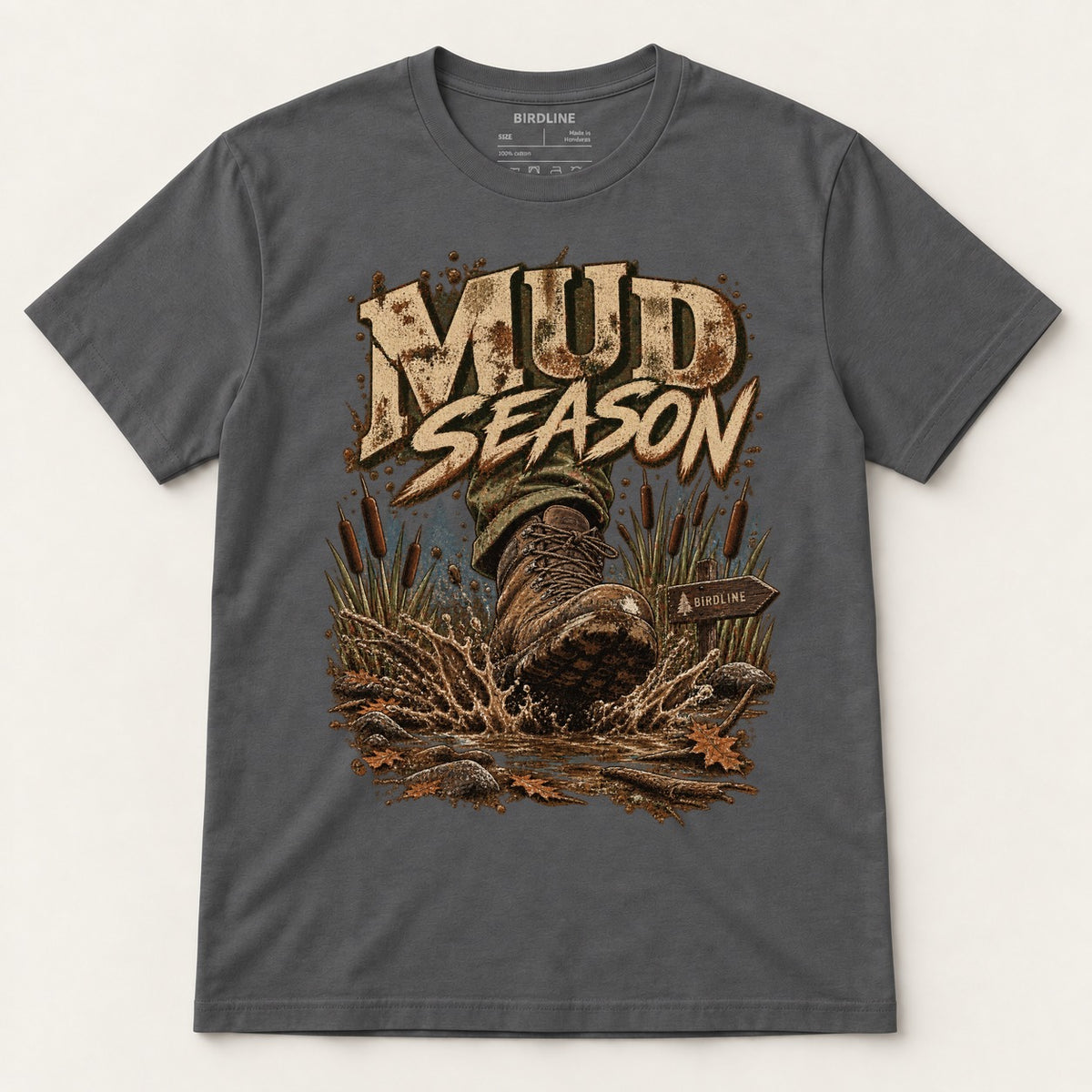 Mud Season T-Shirt in Charcoal, front view