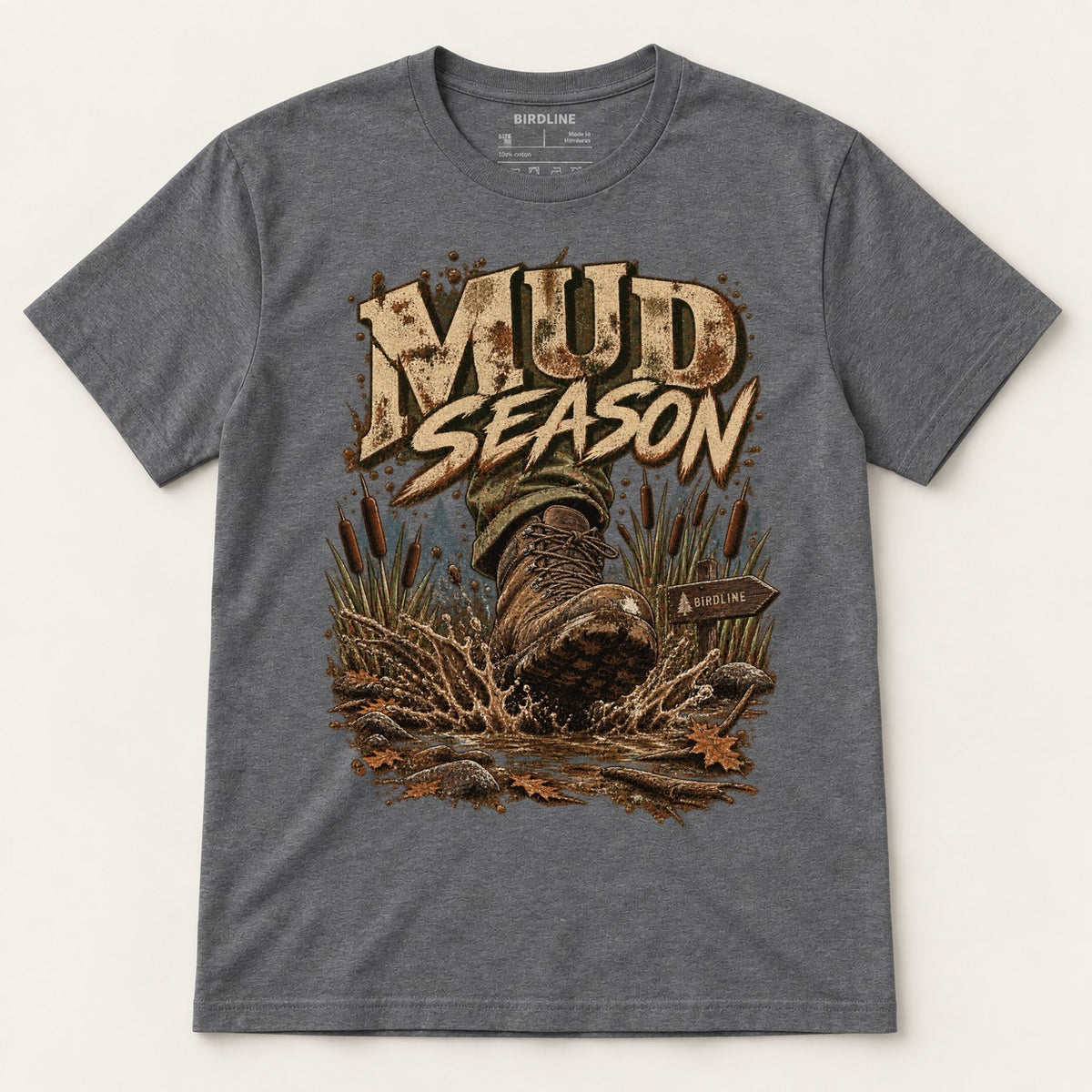 Mud Season T-Shirt in Dark Heather, front view
