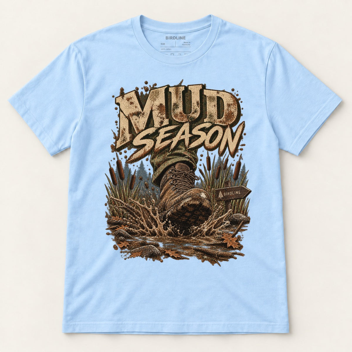 Mud Season T-Shirt in Light Blue, front view