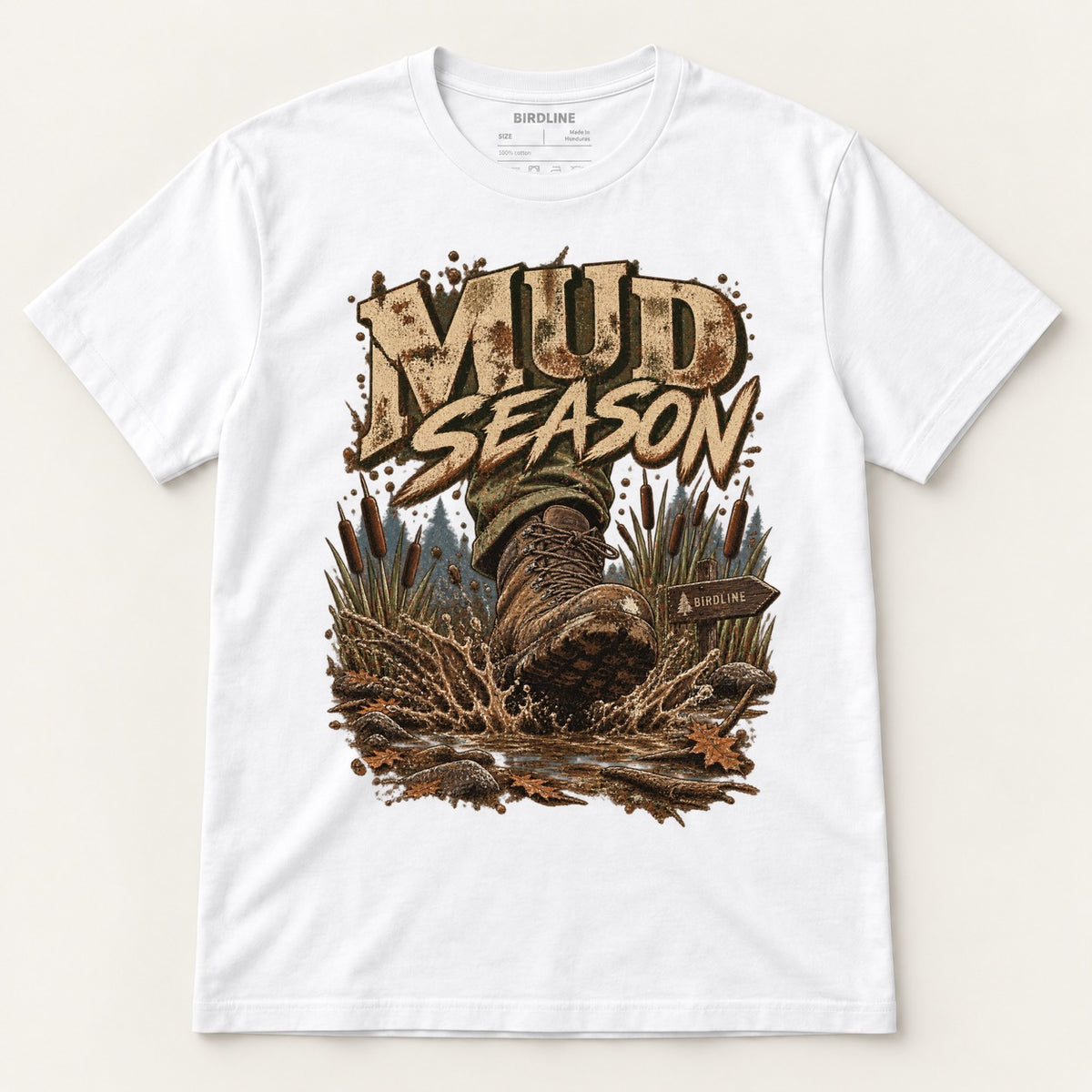 Mud Season T-Shirt in White, front view