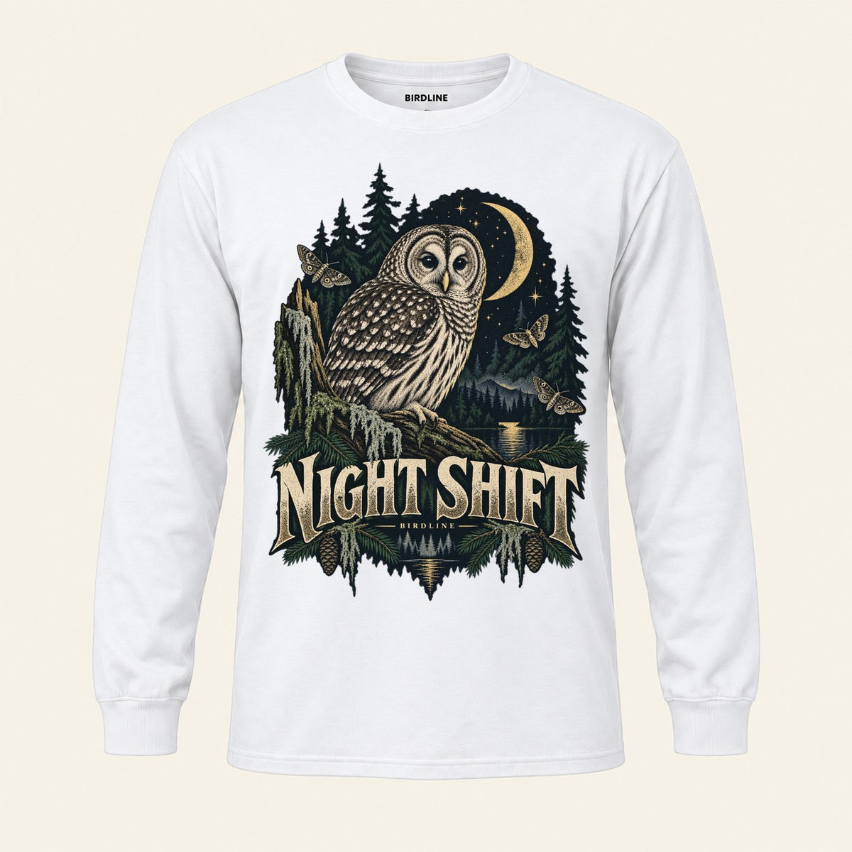 Night Shift Long Sleeve Shirt in White, front view