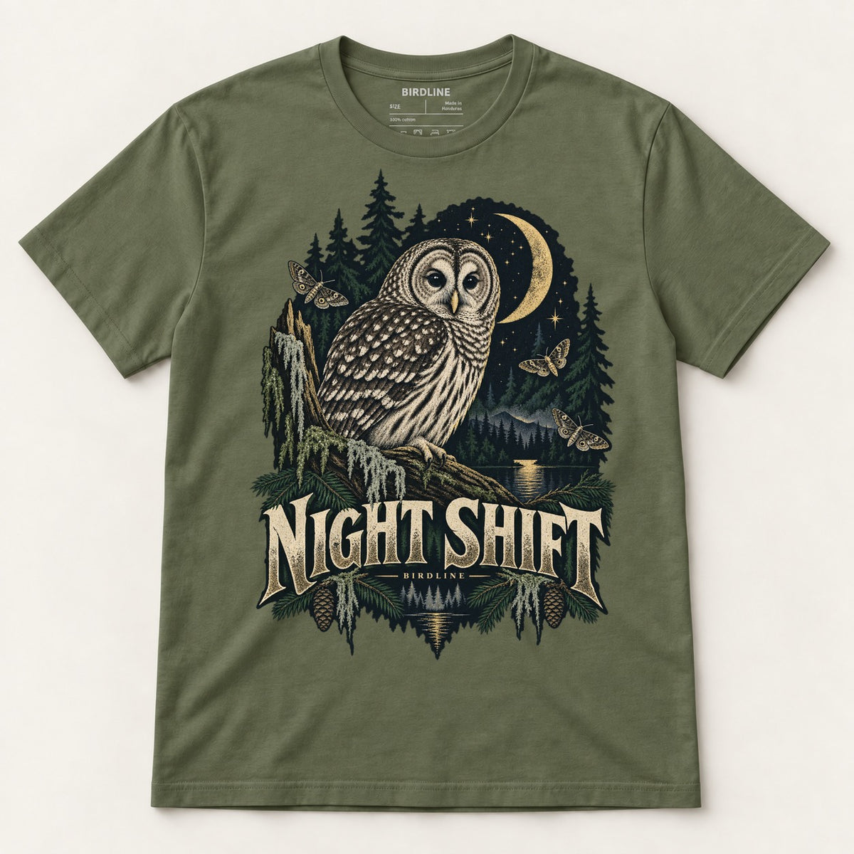 Night Shift T-Shirt in Military Green, front view