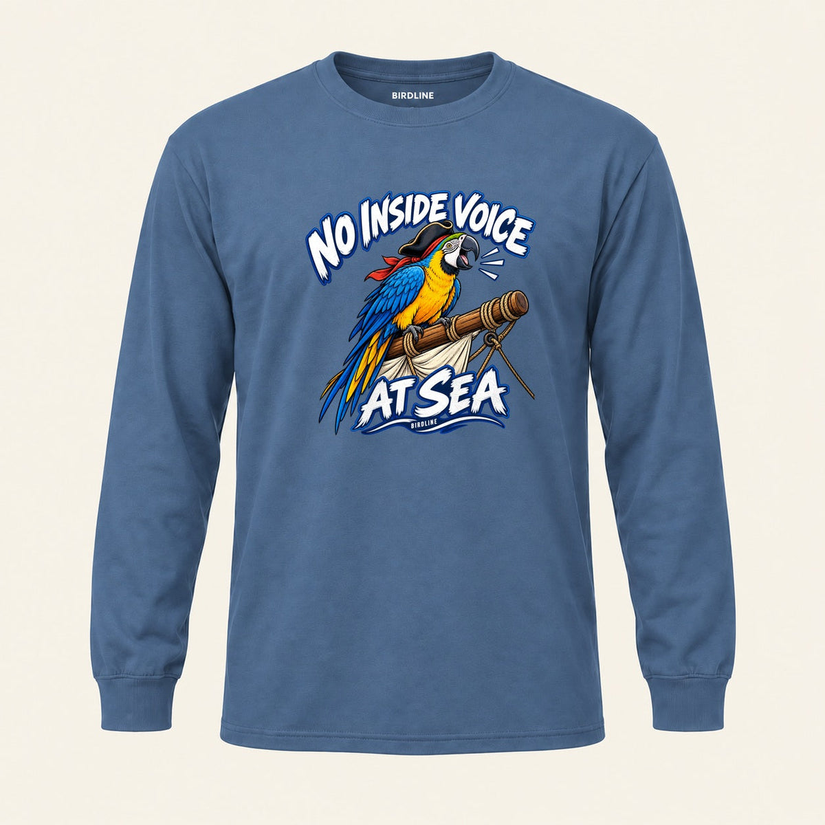 No Inside Voice At Sea Long Sleeve Shirt in Indigo Blue, front view