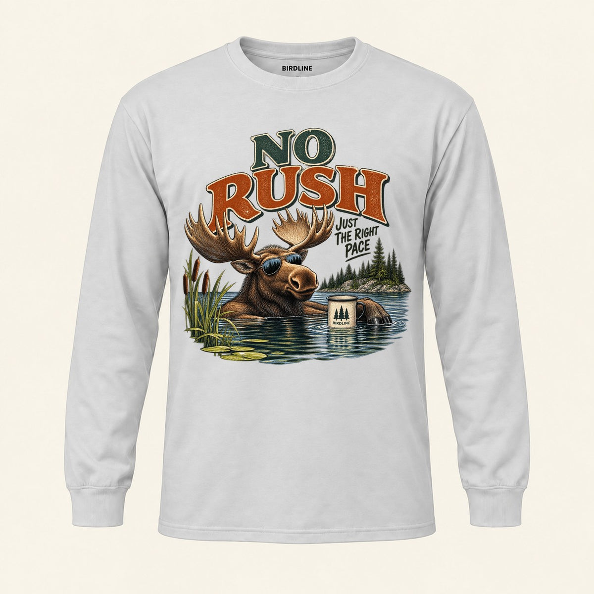 No Rush Just the Right Pace Long Sleeve Shirt in Ash, front view premium-quality garment detail