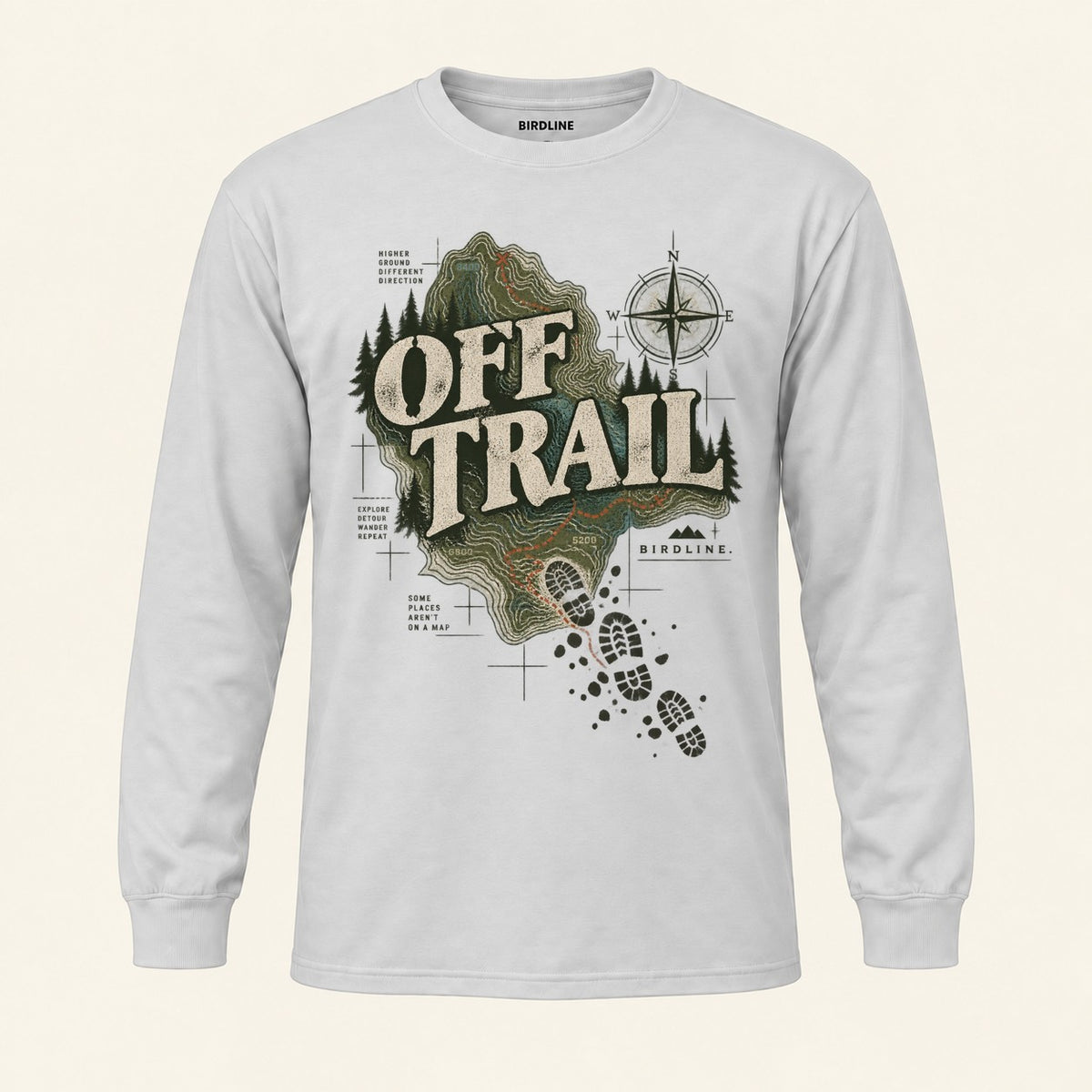 Off Trail Long Sleeve Shirt in Ash, front view premium-quality garment detail