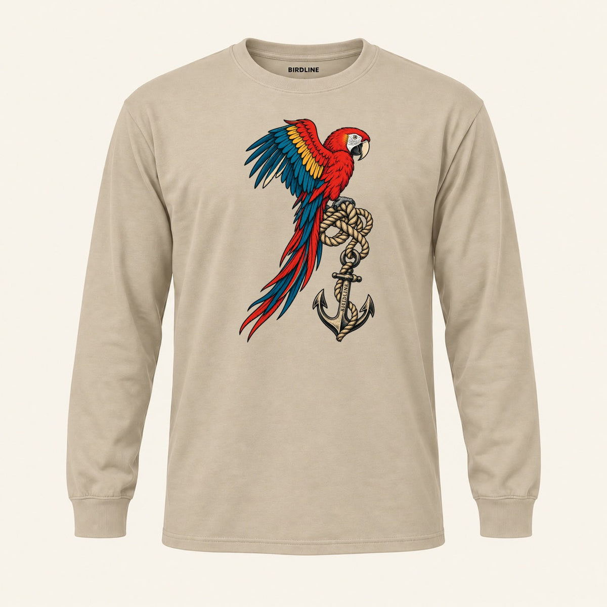 Old Salt Macaw Long Sleeve Shirt in Sand, front view