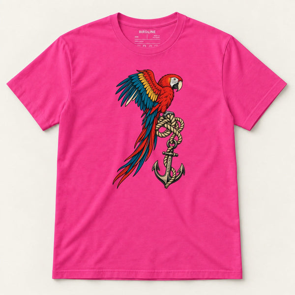Old Salt Macaw T-Shirt in Heliconia, front view