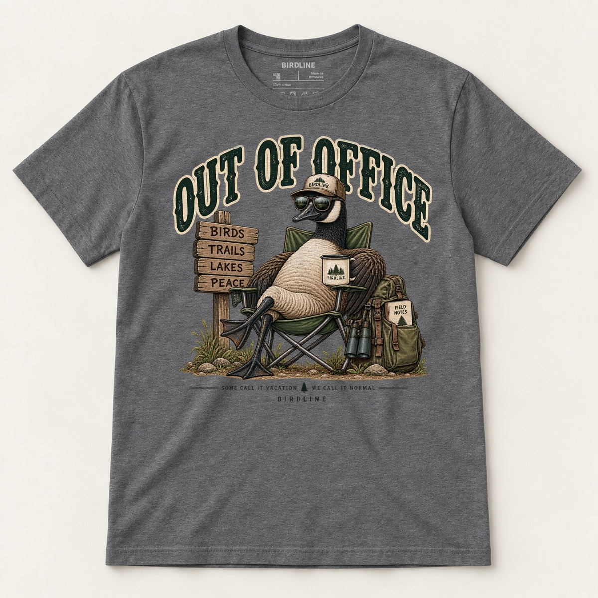 Out Of Office T-Shirt in Dark Heather, front view