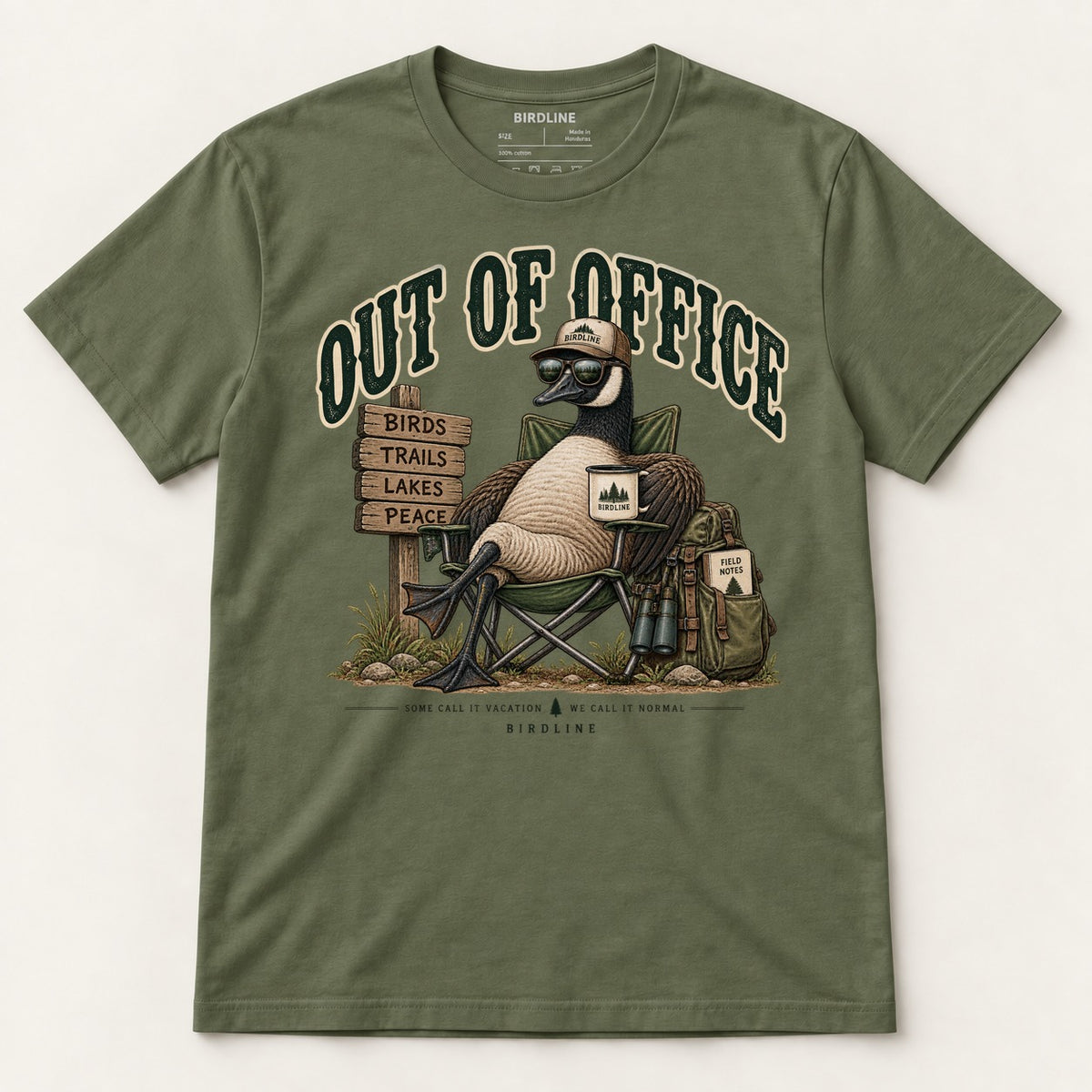 Out Of Office T-Shirt in Military Green, front view