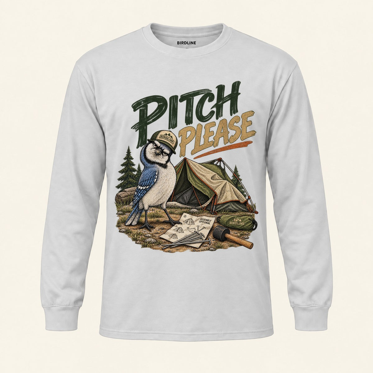 Pitch Please Long Sleeve Shirt in Ash, front view premium-quality garment detail