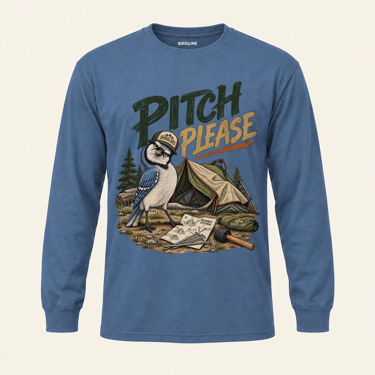 Pitch Please Long Sleeve Shirt in Indigo Blue, front view