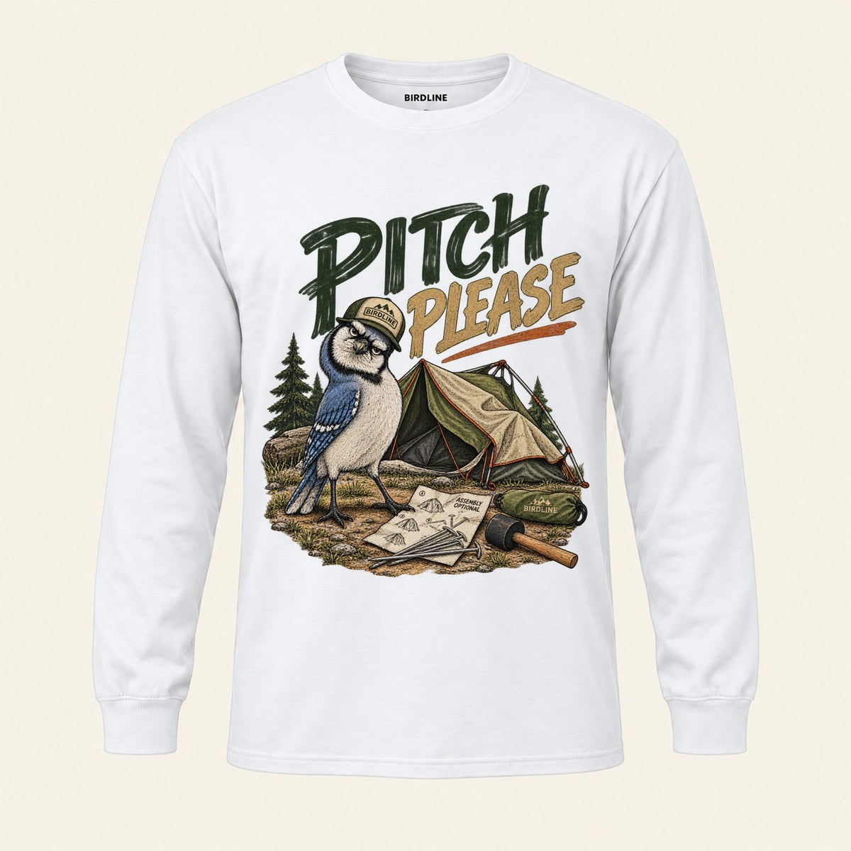 Pitch Please Long Sleeve Shirt in White, front view