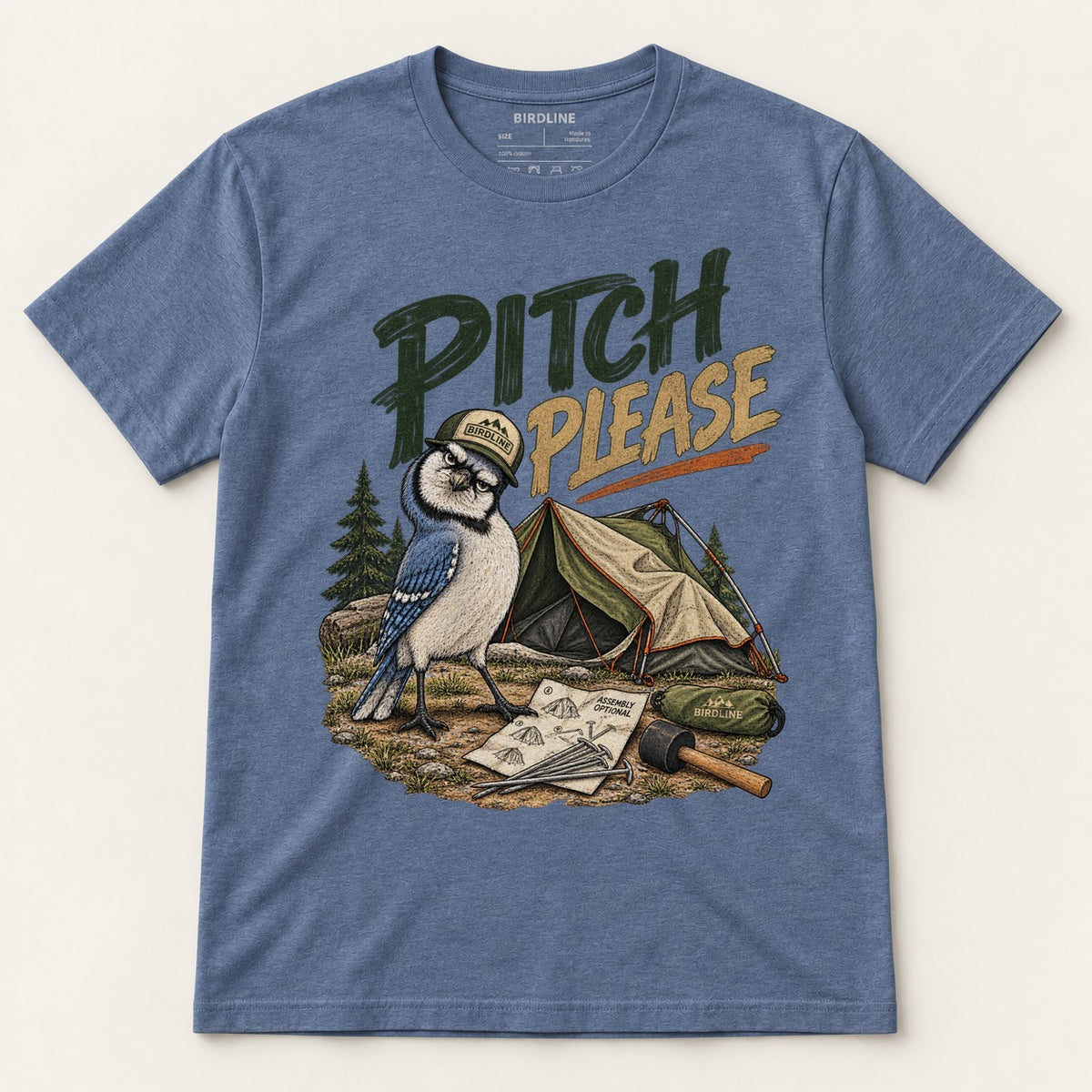 Pitch Please T-Shirt in Heather Indigo, front view
