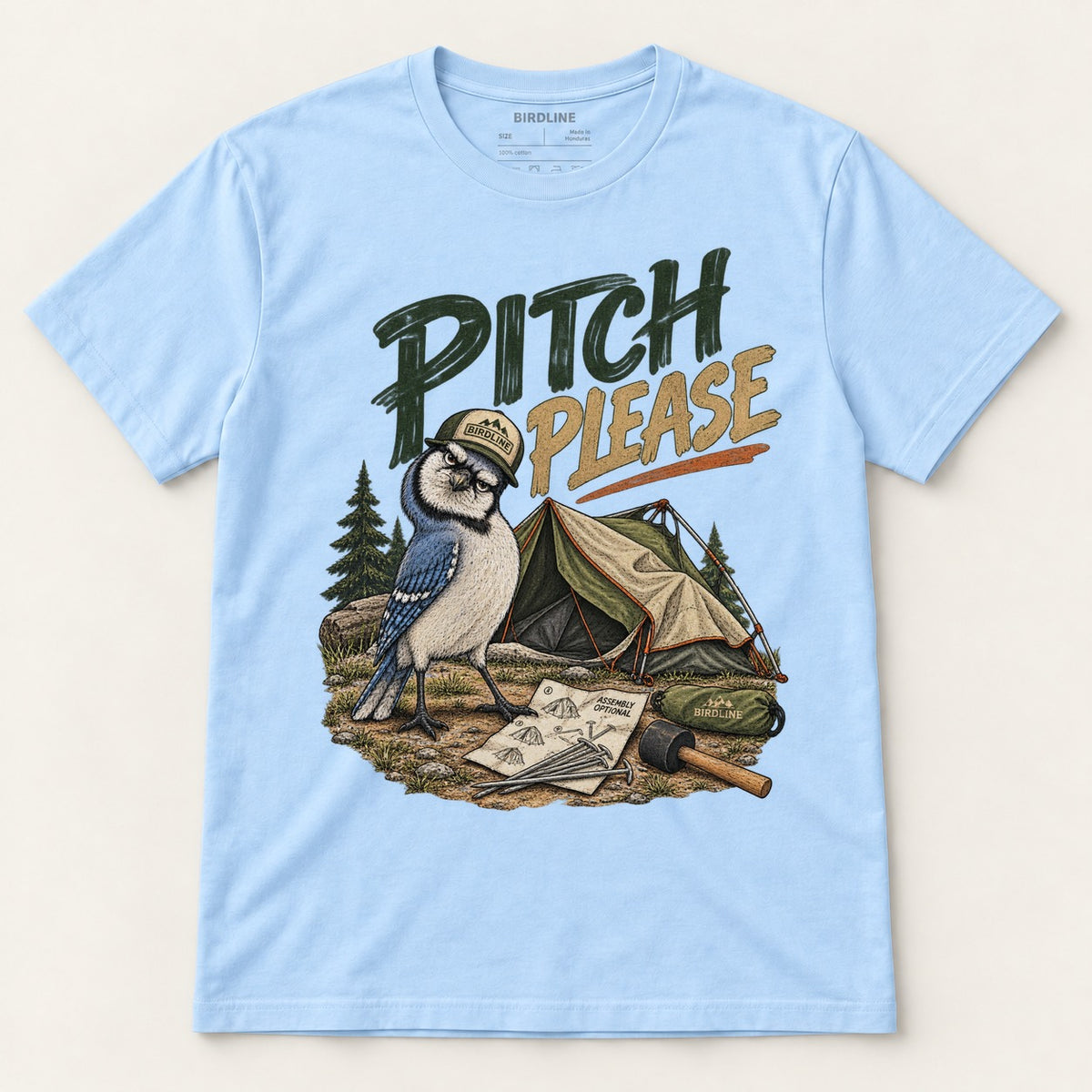 Pitch Please T-Shirt in Light Blue, front view