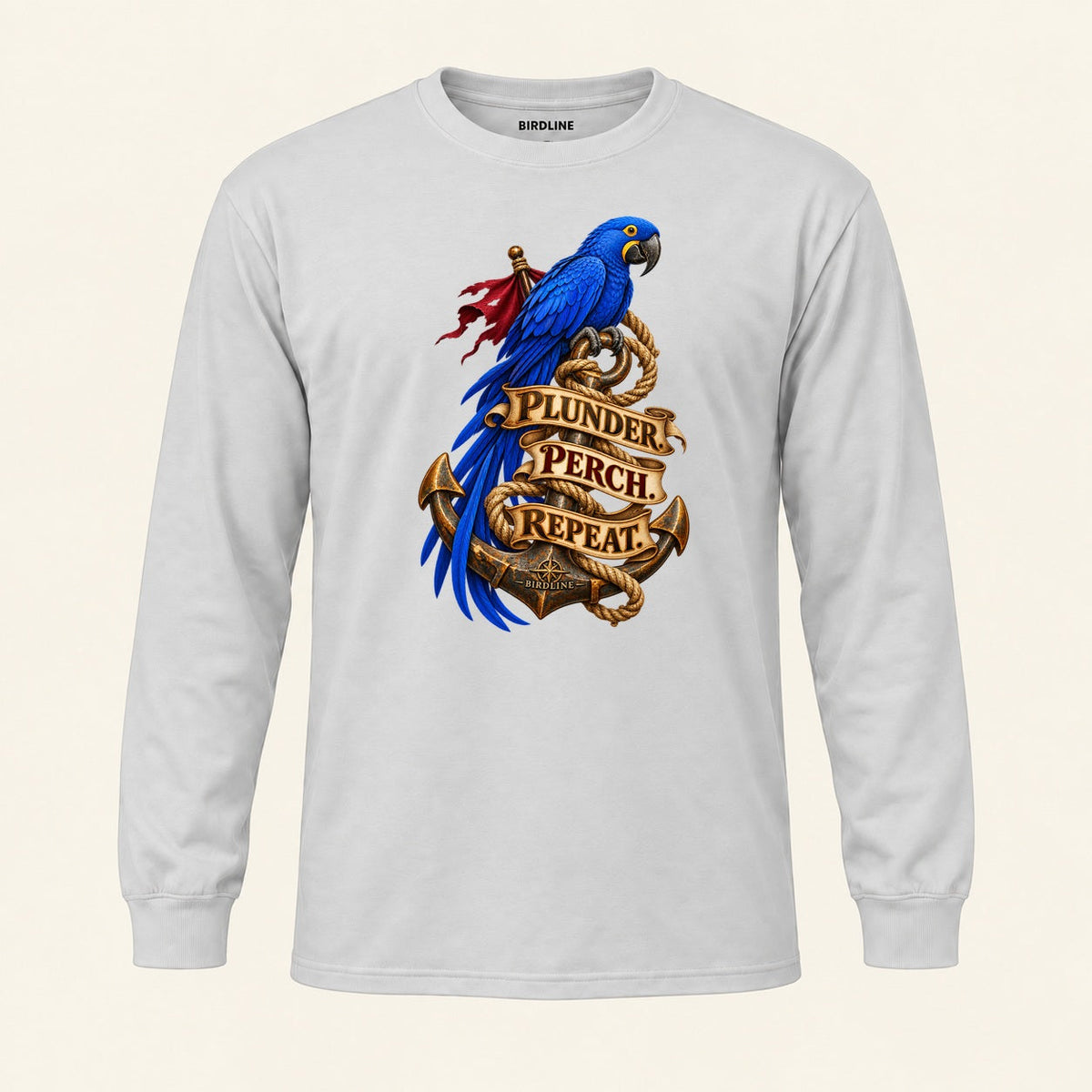 Plunder Perch Repeat Long Sleeve Shirt in Ash, front view
