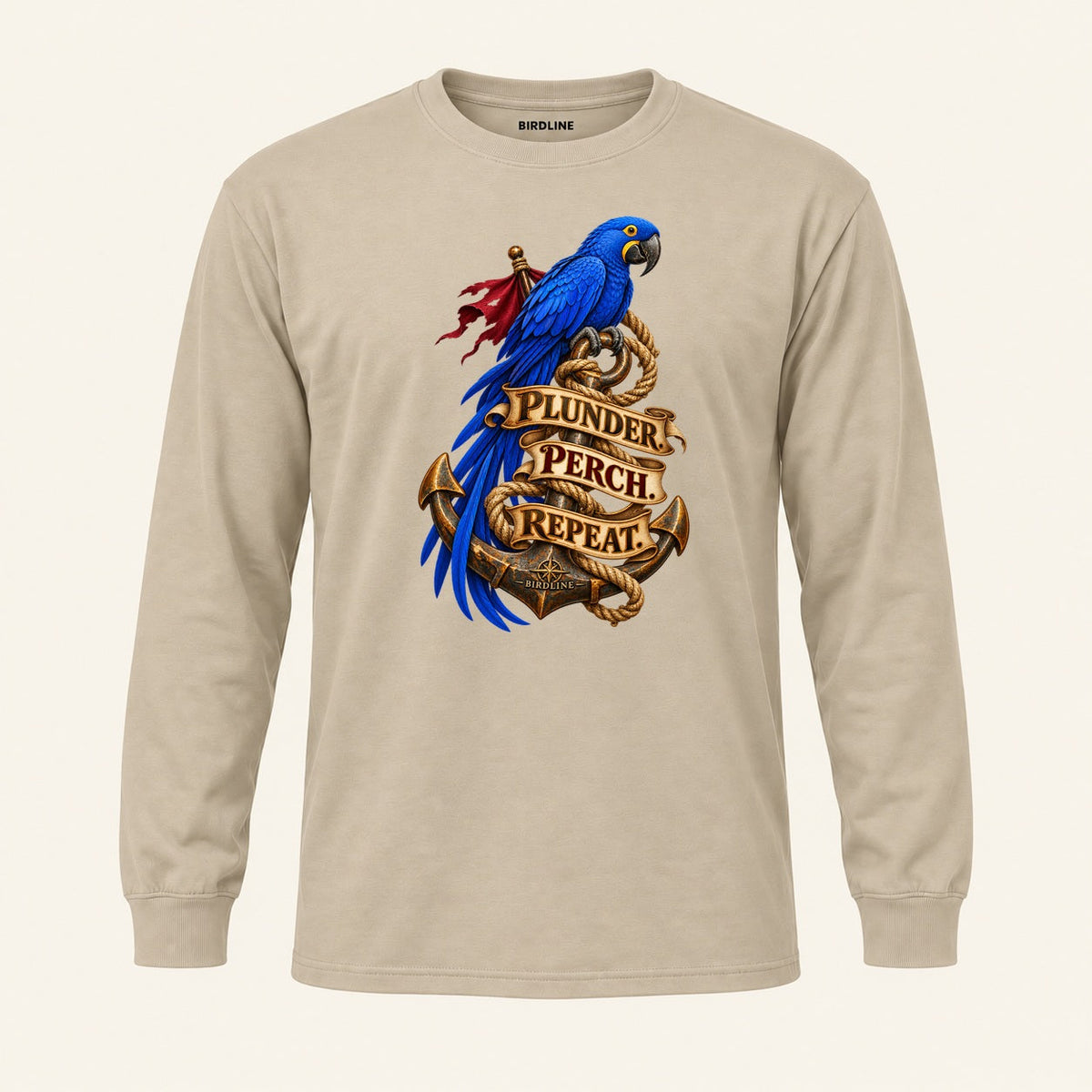 Plunder Perch Repeat Long Sleeve Shirt in Sand, front view