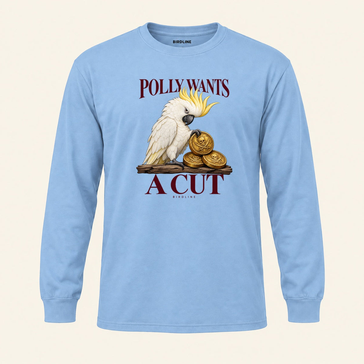 Polly Wants A Cut Long Sleeve Shirt in Light Blue, front view