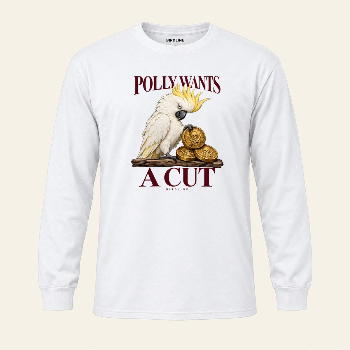 Polly Wants A Cut Long Sleeve Shirt in White, front view