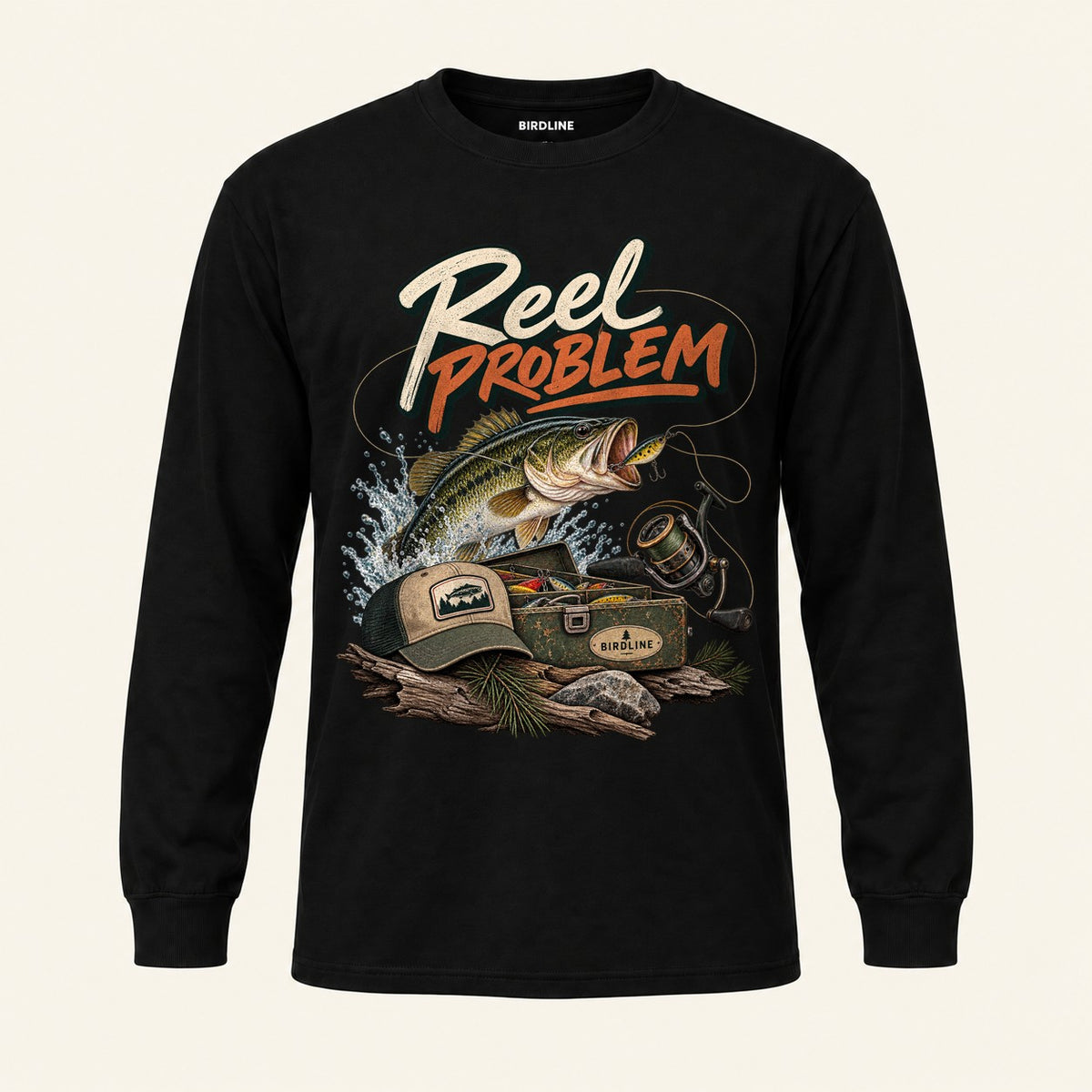 Reel Problem Long Sleeve Shirt in Black, front view