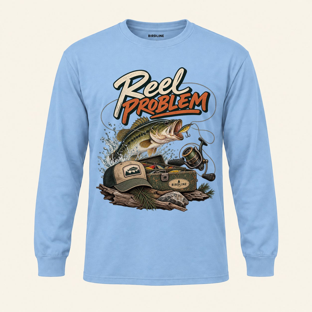 Reel Problem Long Sleeve Shirt in Light Blue, front view