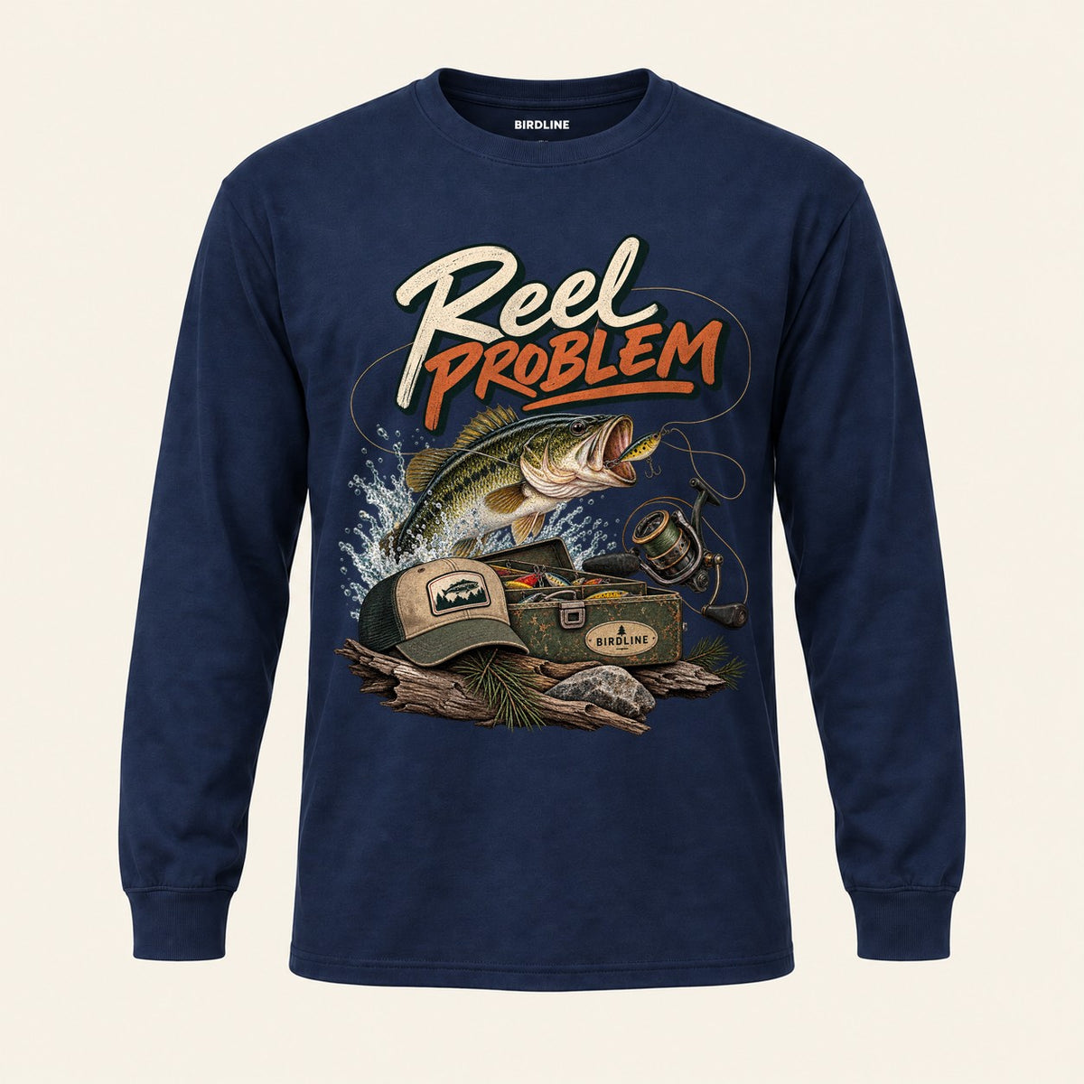 Reel Problem Long Sleeve Shirt in Navy, front view
