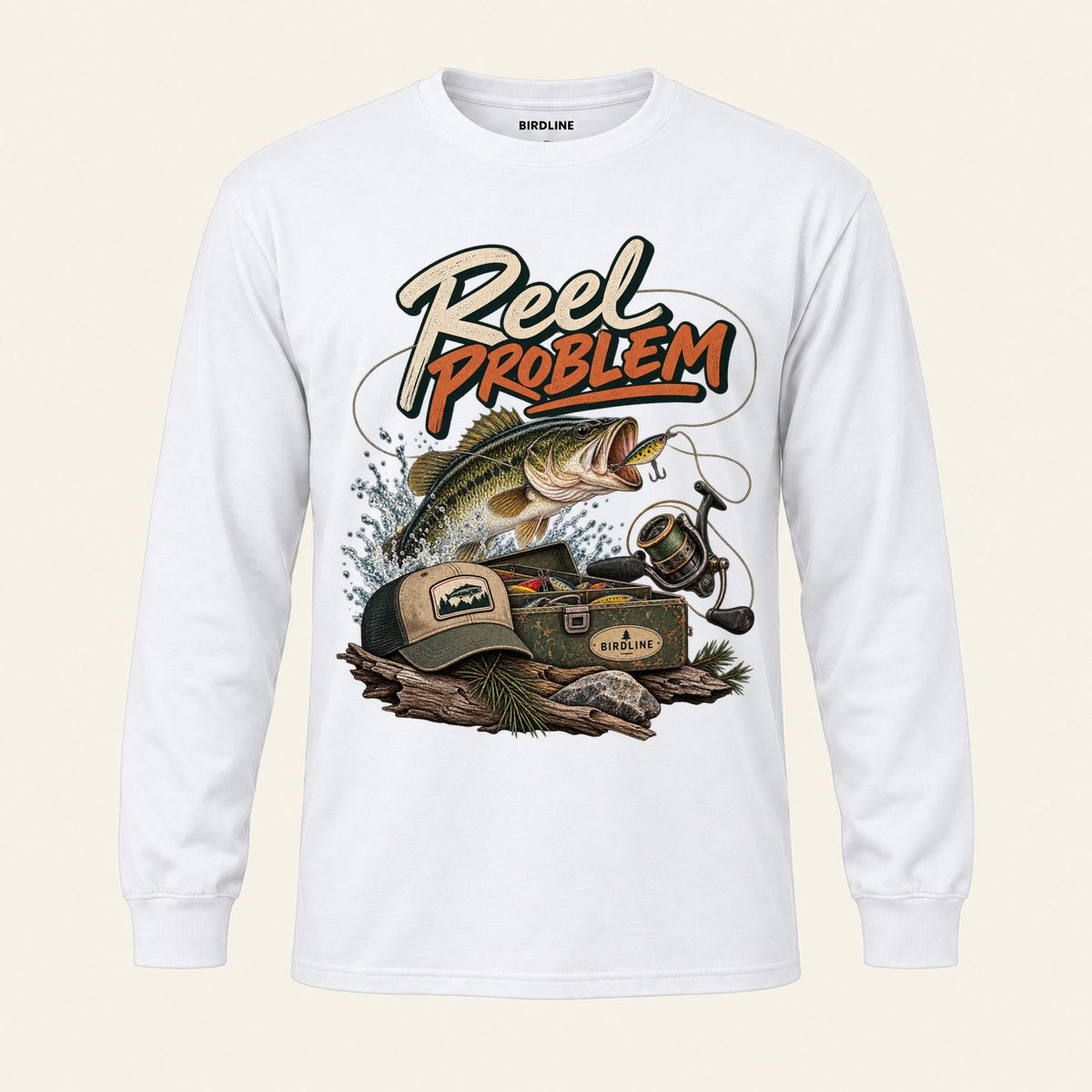 Reel Problem Long Sleeve Shirt in White, front view