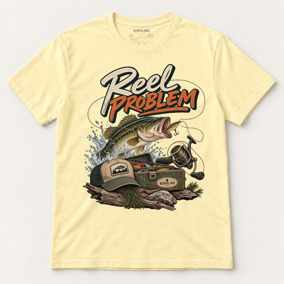 Reel Problem T-Shirt in Cornsilk, front view
