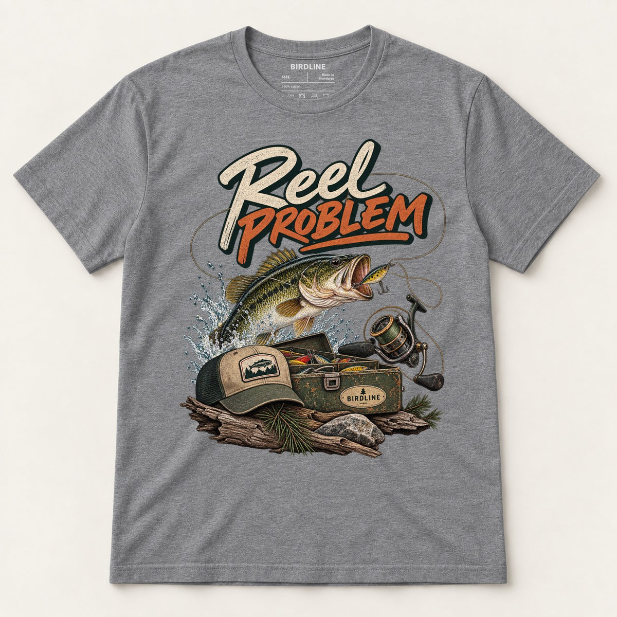 Reel Problem T-Shirt in Graphite Heather, front view