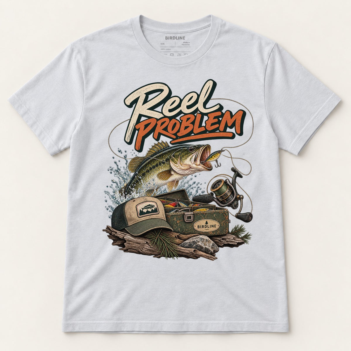Reel Problem T-Shirt in Ice Grey, front view