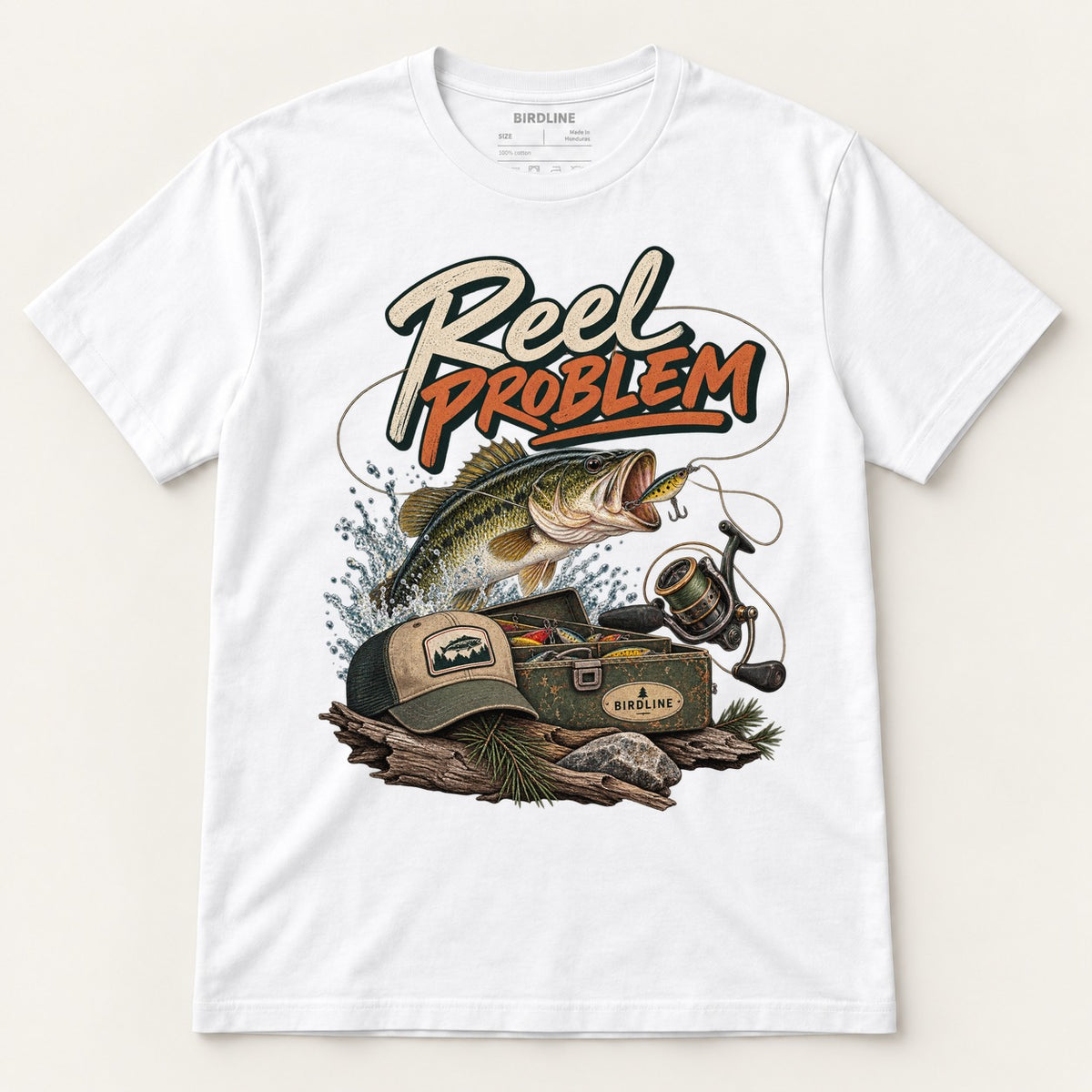 Reel Problem T-Shirt in White, front view