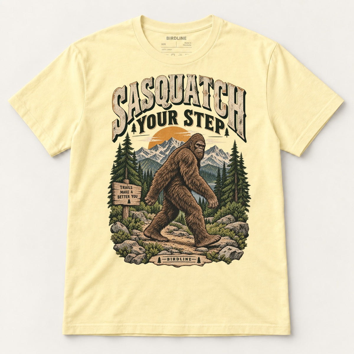 Sasquatch Your Step T-Shirt in Cornsilk, front view
