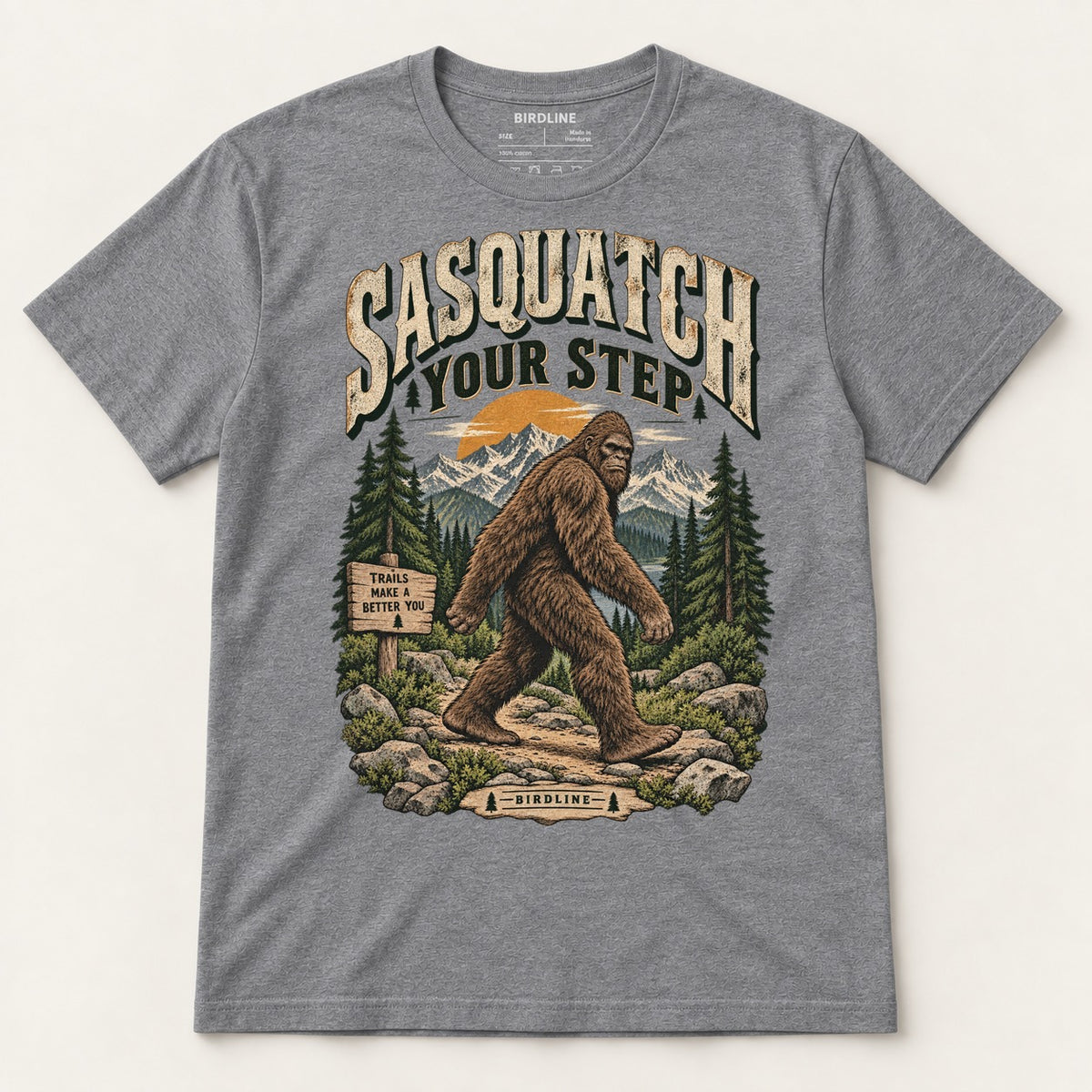 Sasquatch Your Step T-Shirt in Graphite Heather, front view