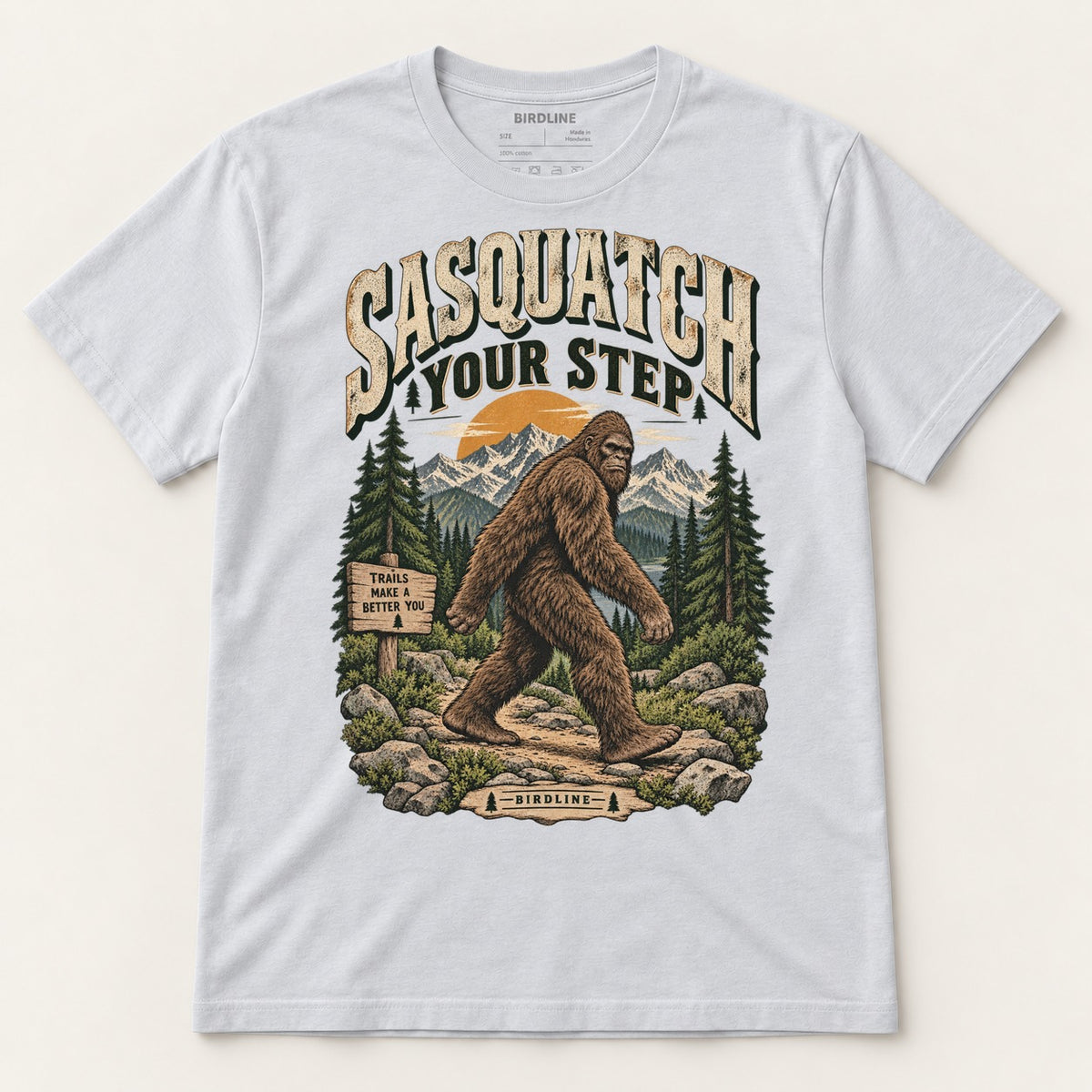 Sasquatch Your Step T-Shirt in Ice Grey, front view