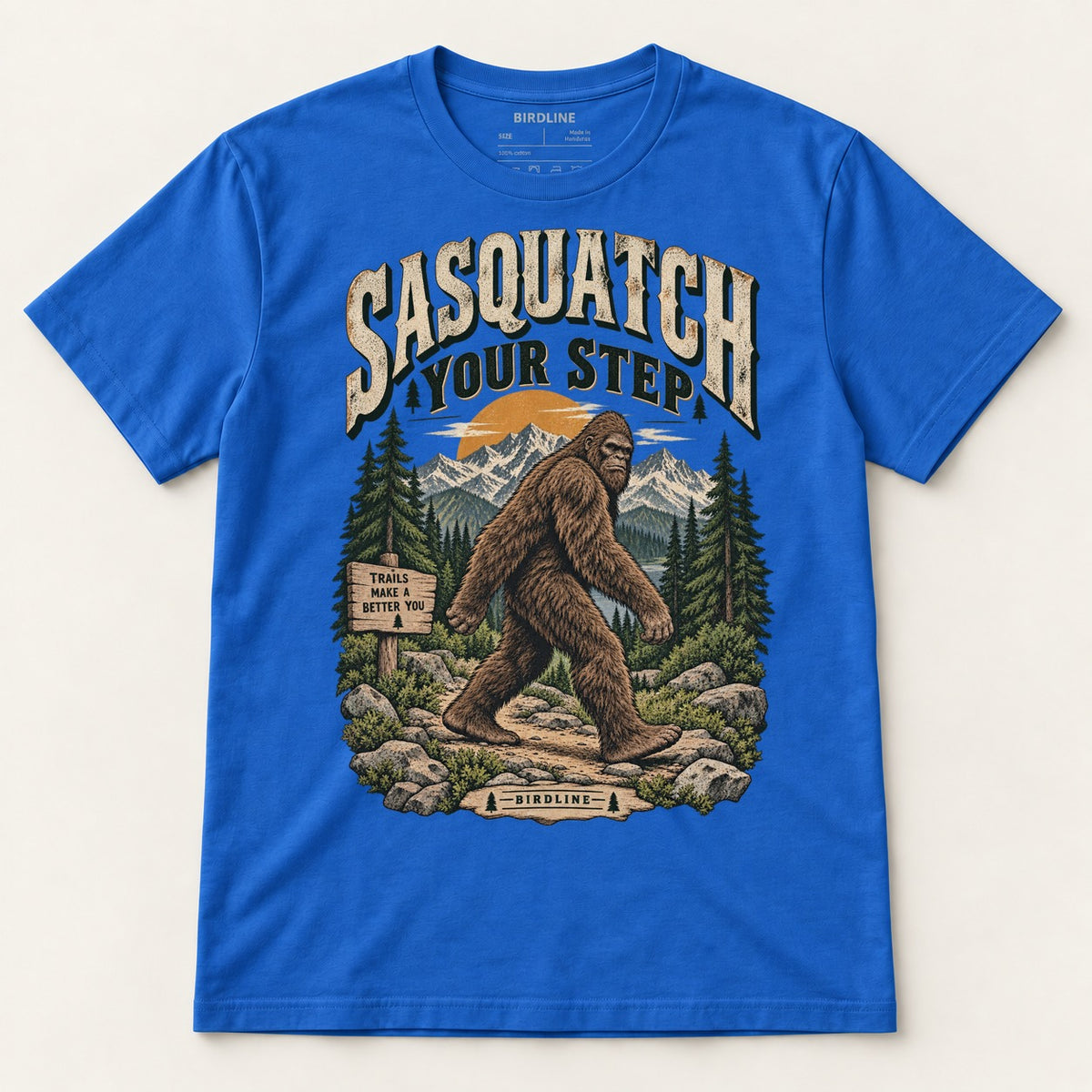 Sasquatch Your Step T-Shirt in Royal, front view